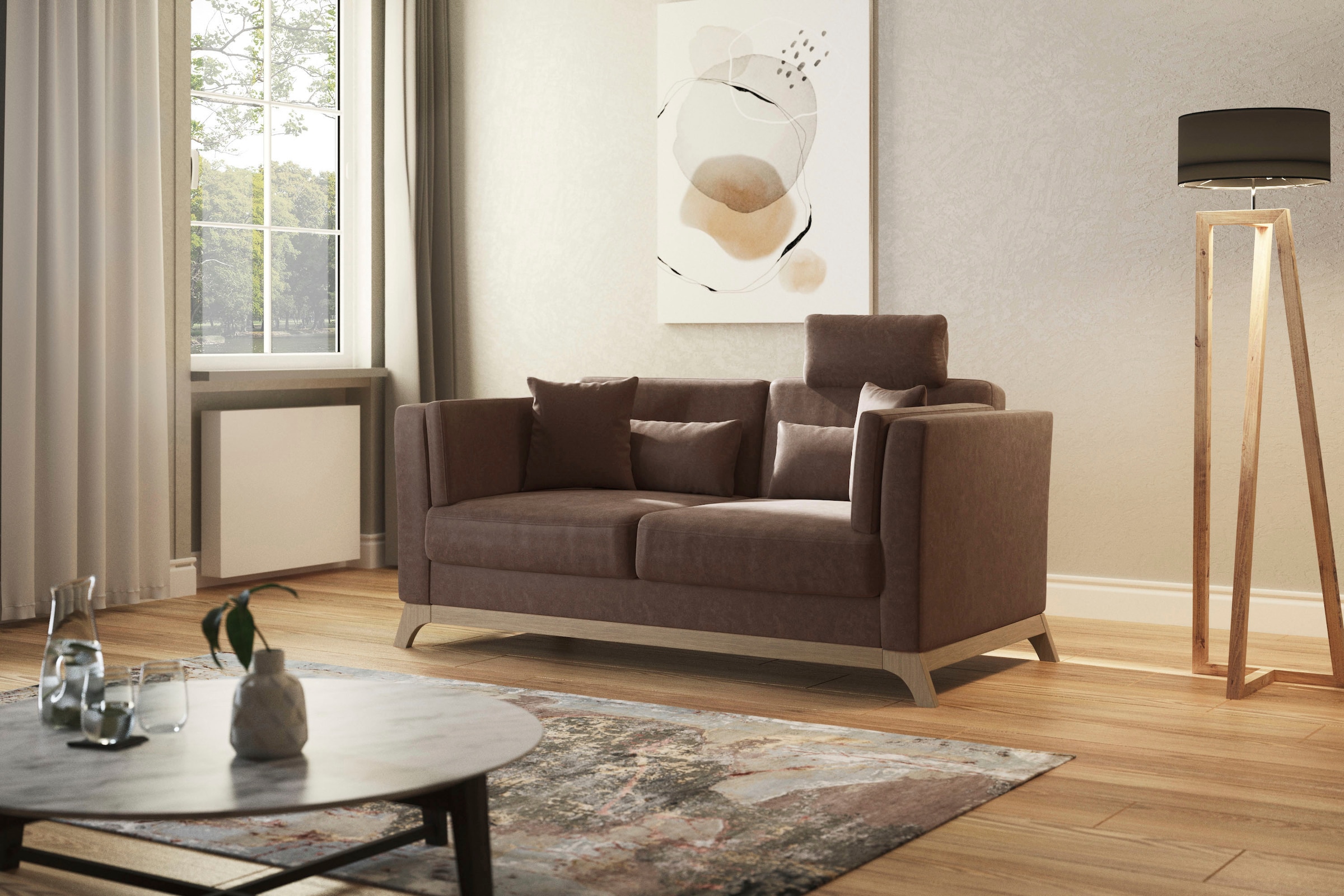 2,5-Sitzer HOME AFFAIRE "Viva", braun (nougat), B:183cm H:84cm T:93cm, 100% Polyester, Sofas, wahlweise mit Holzrahmen aus Buche