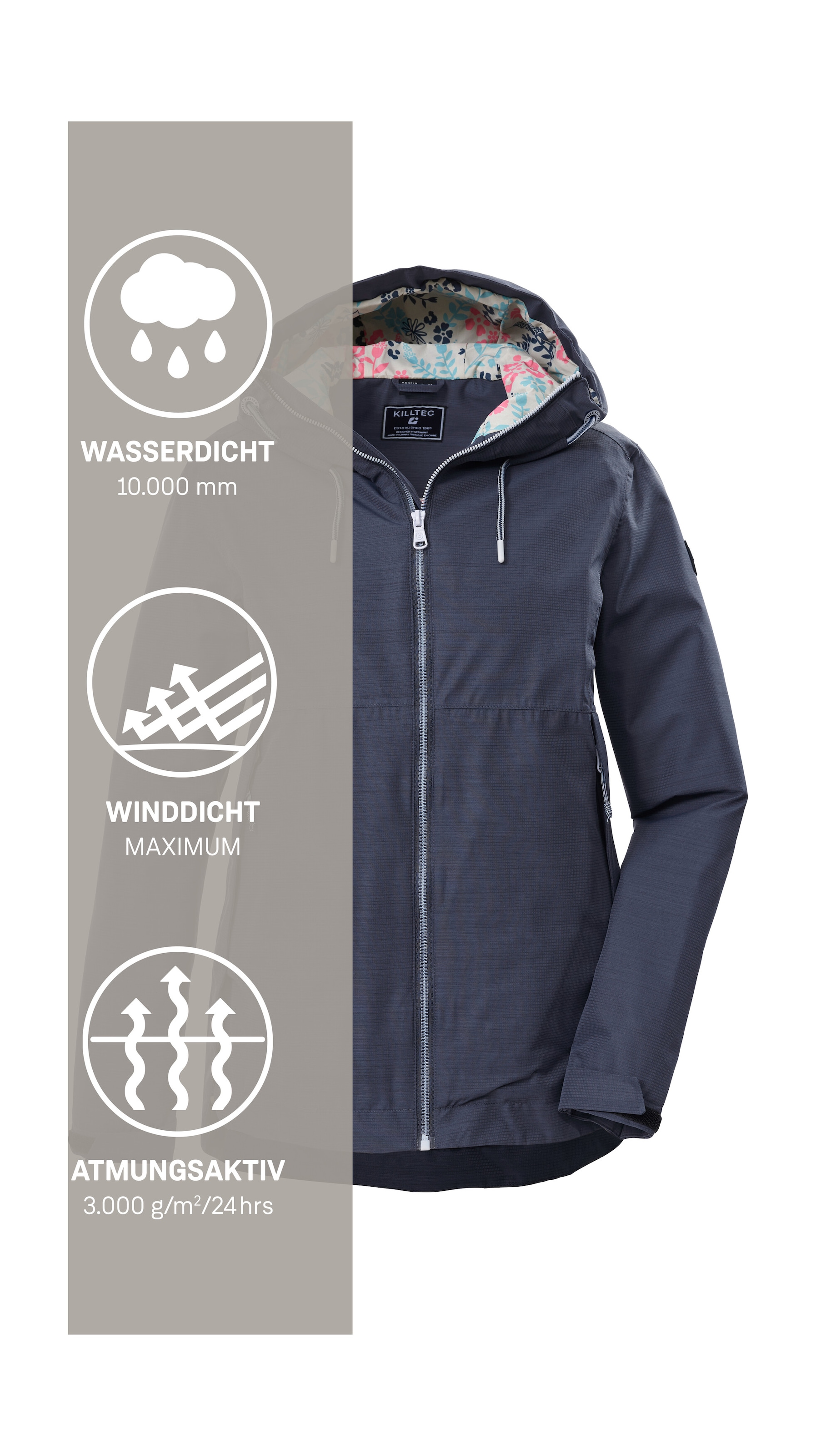 Killtec Funktionsjacke »KOS 62 WMN JCKT« Leichte, wasserdichte Damenjacke mit verstellbarer Kapuze