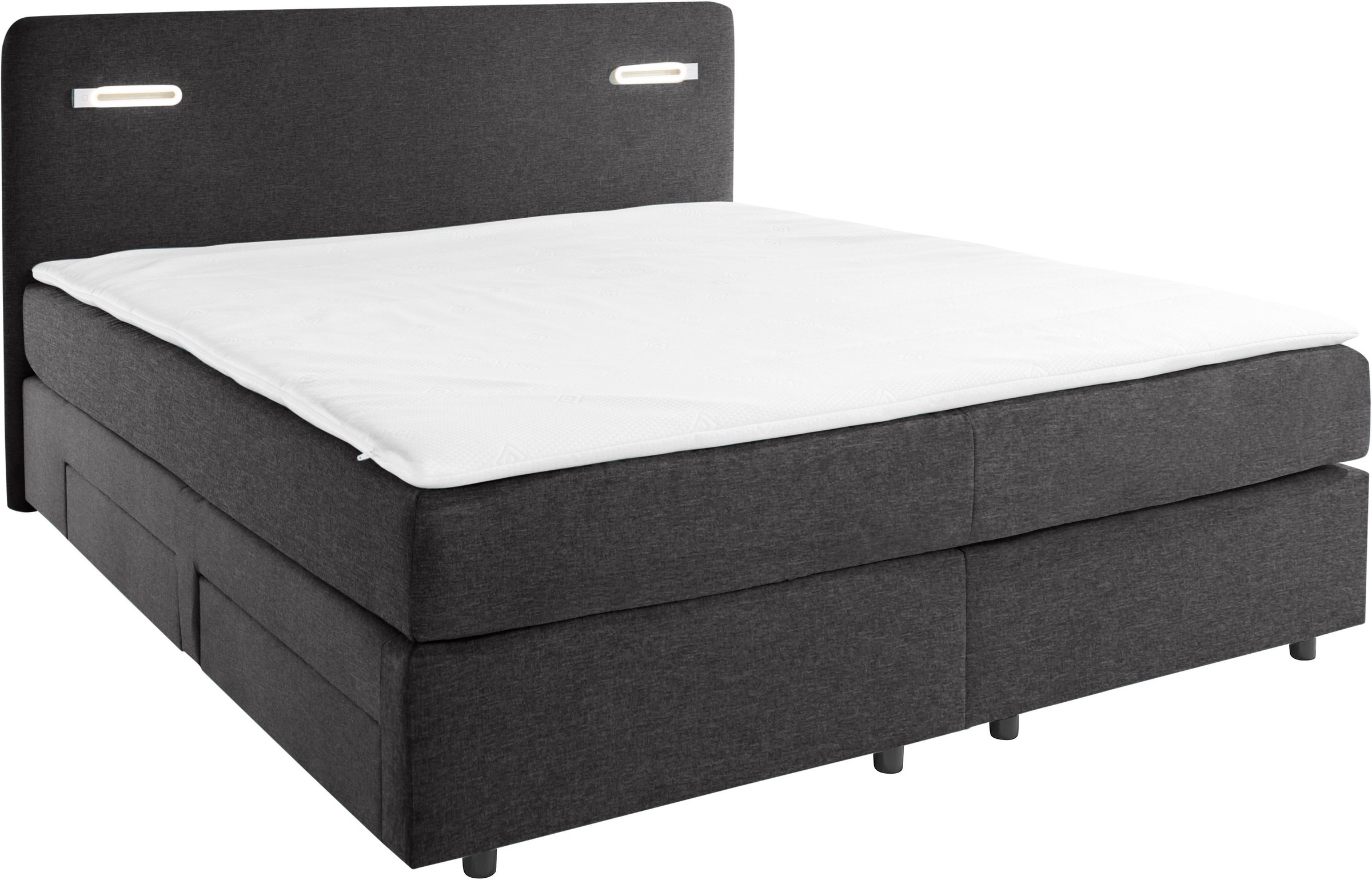 INOSIGN Boxbett »Luan«, Schubkästen, LED-Beleuchtung und Topper, in Breite 120 cm und 180 cm