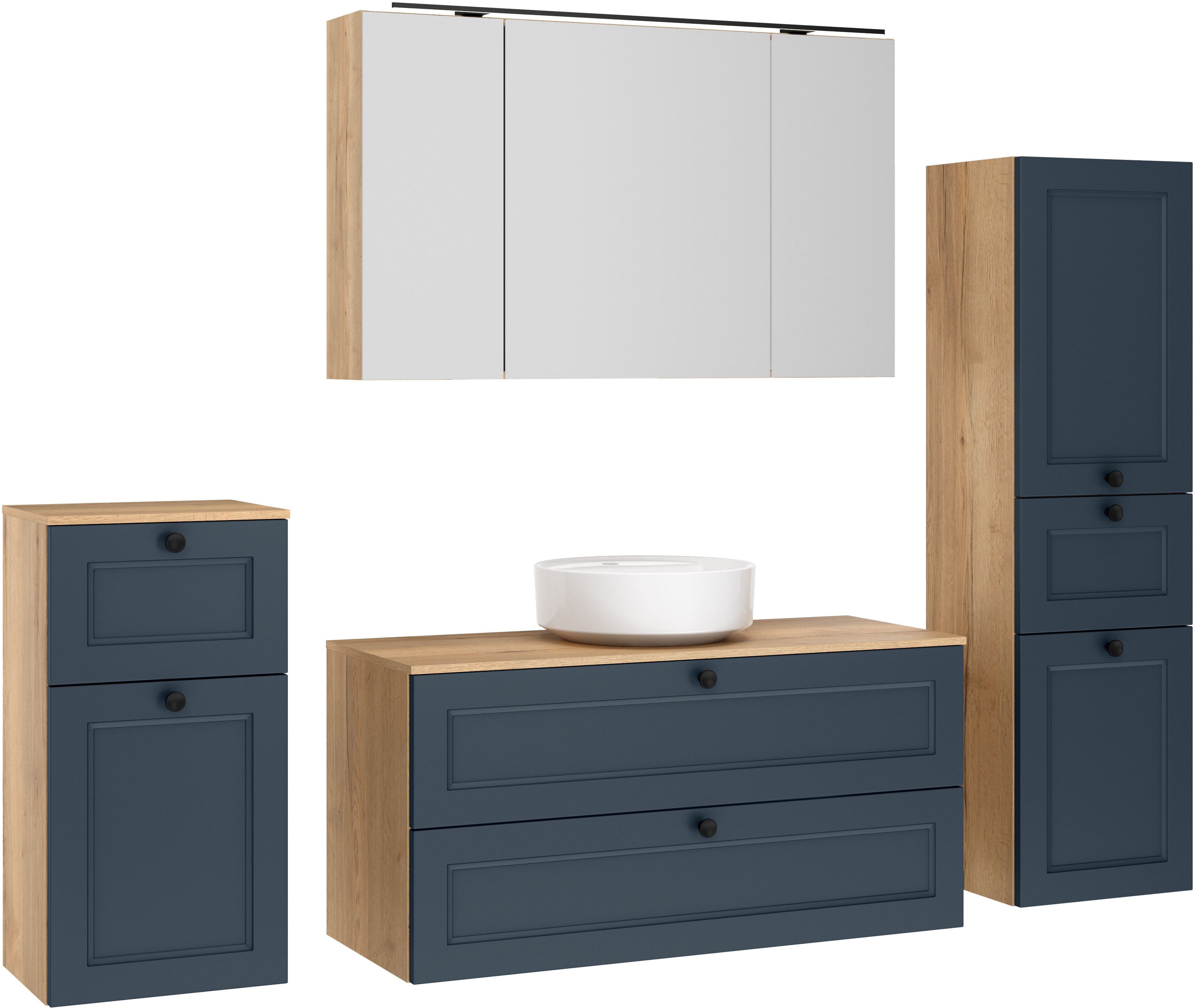 nobilia Badmöbel-Set "Cascada" Set, inkl. Aufsatzwaschbecken und Spiegelschrank mit Beleuchtung, 4 Stk. tlg.