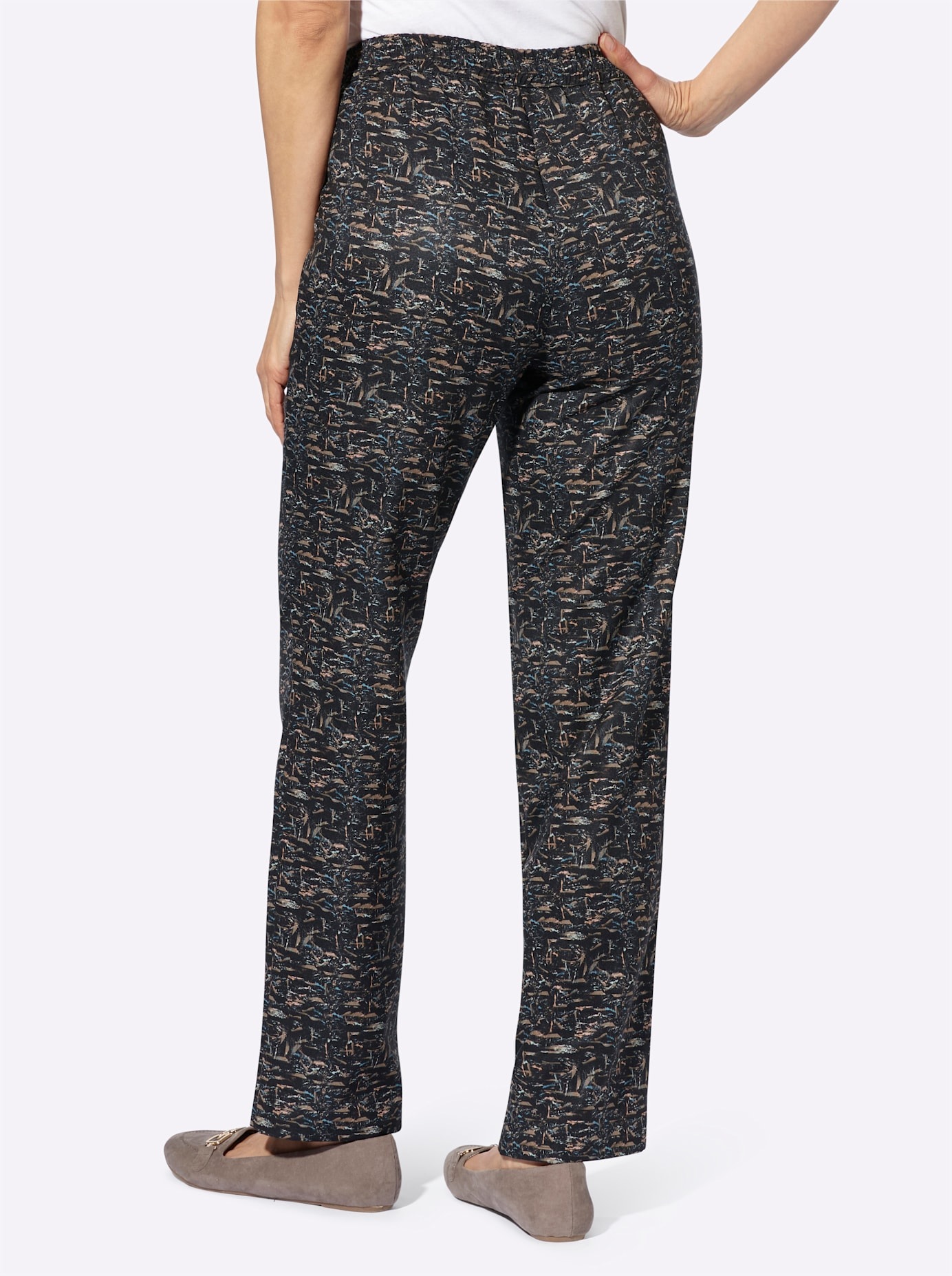 Schlupfhose CLASSIC BASICS, Damen, Gr. 42, Normalgrößen, beige (schwarz, sand, bedruckt), 100% Polyester, gemustert, mehrfarbig, lang, Hosen Schlupfhose 3