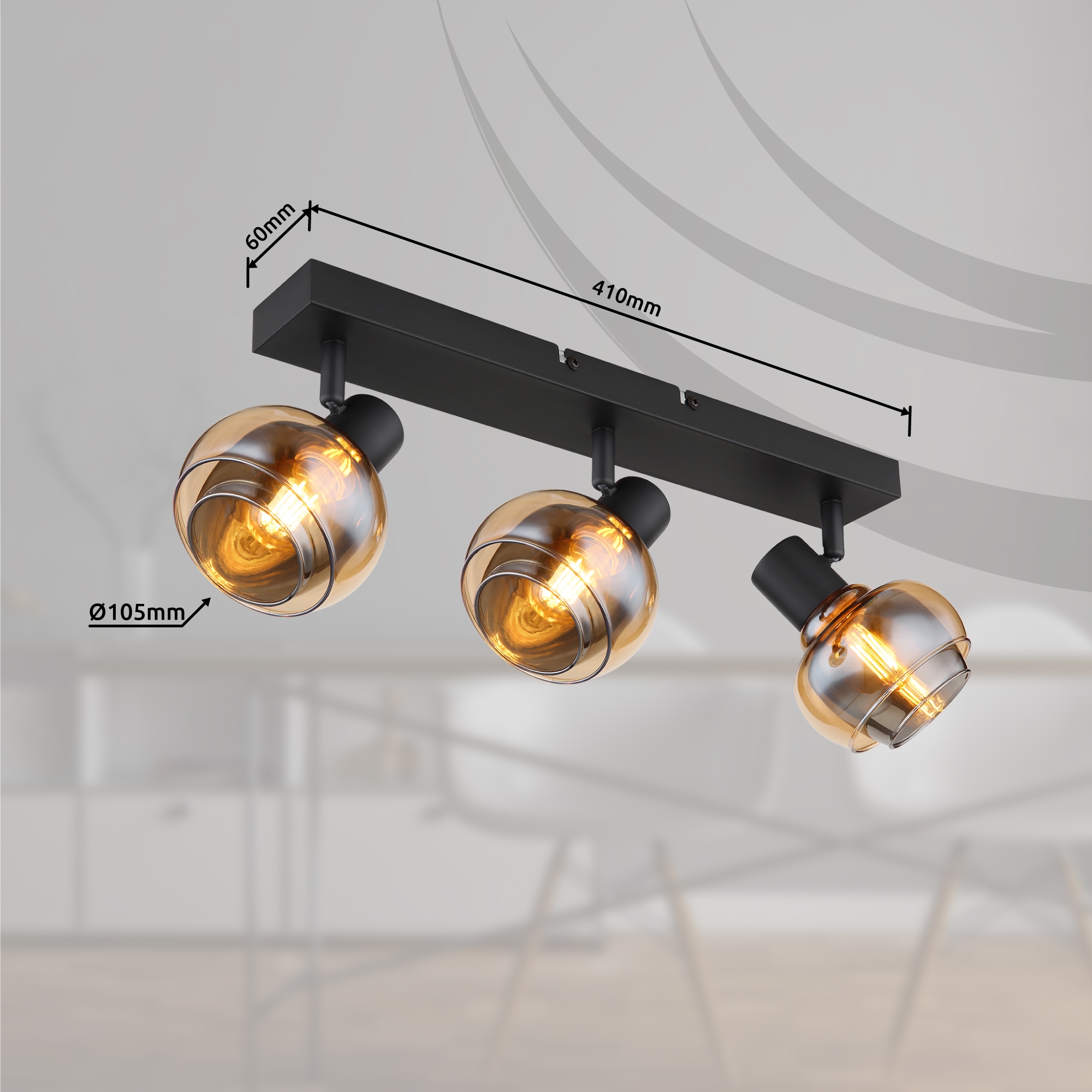 GLOBO LIGHTING Deckenstrahler »TOKKI«, Leuchtmittel E14 | ohne Leuchtmittel, Deckenspot/schwarz/Glas amber/Glas rauchfarben/Flur/Wohnzimmer