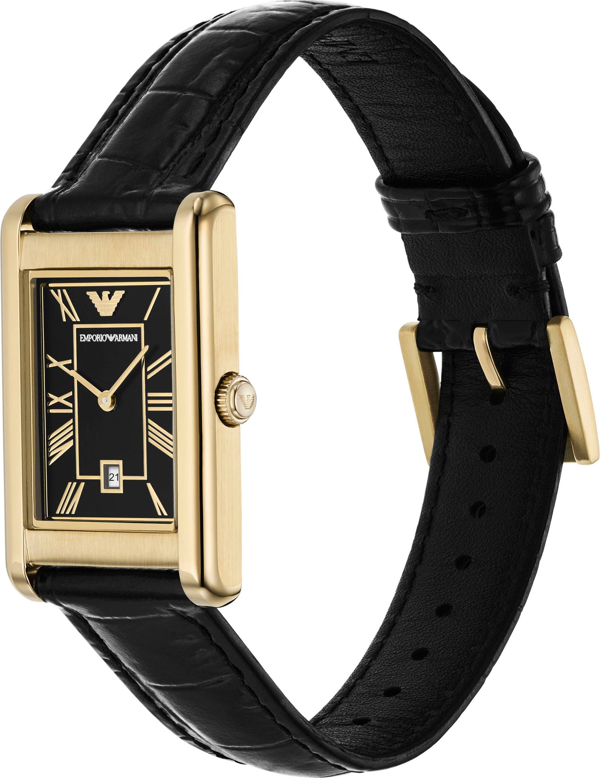 Emporio Armani Quarzuhr, Armbanduhr, Damenuhr, Herrenuhr, Lederarmband, analog, Tag