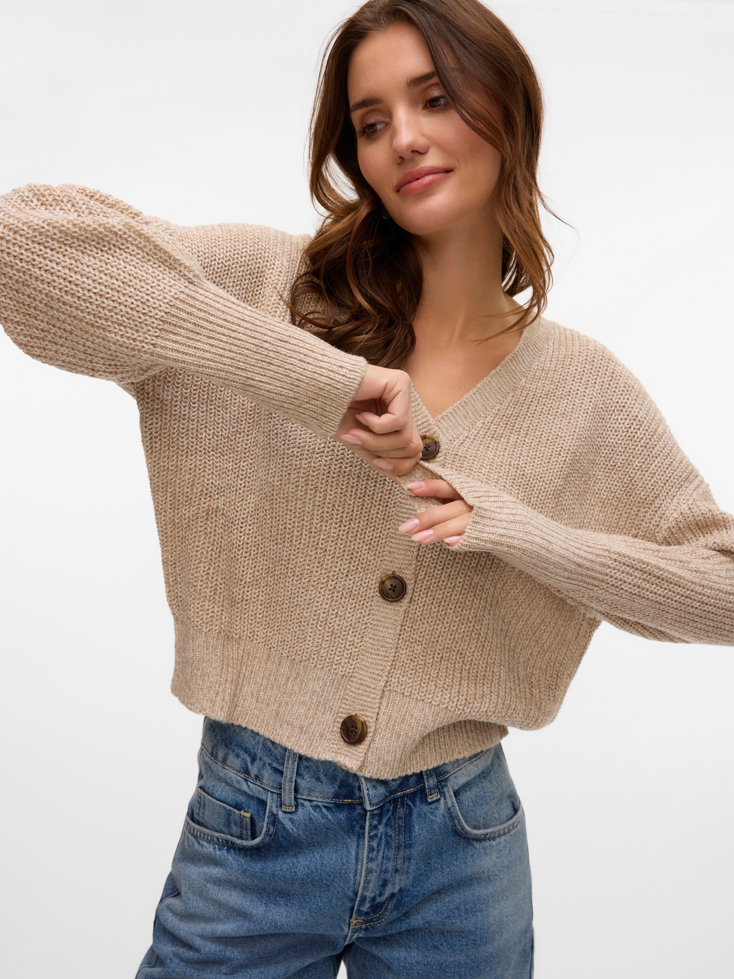 Vero Moda Strickjacke "VMLEA LS V-NECK CUFF CARDIGAN NOOS" Rippstrick günstig online kaufen