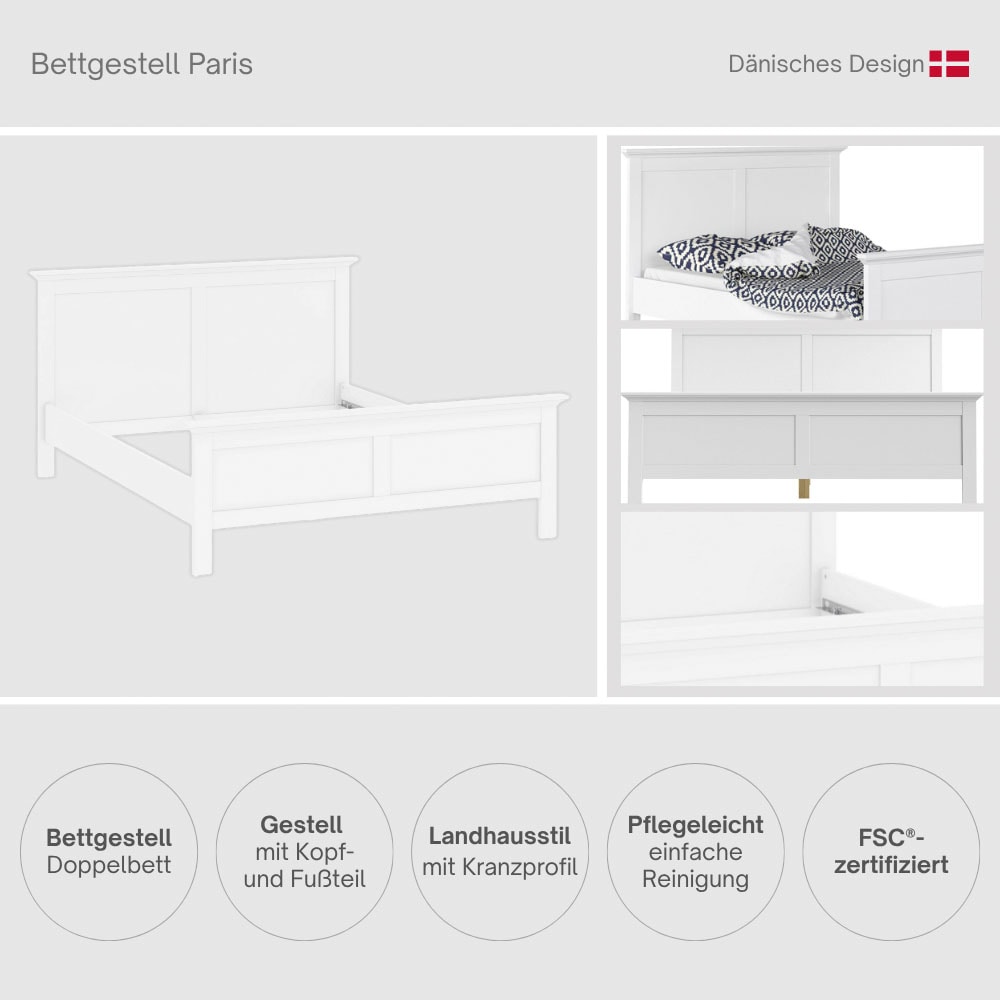 Home affaire Bett »Paris Bettgestell, Doppelbett,« mit Kassetten-Optik an Kopf- und Fußteil