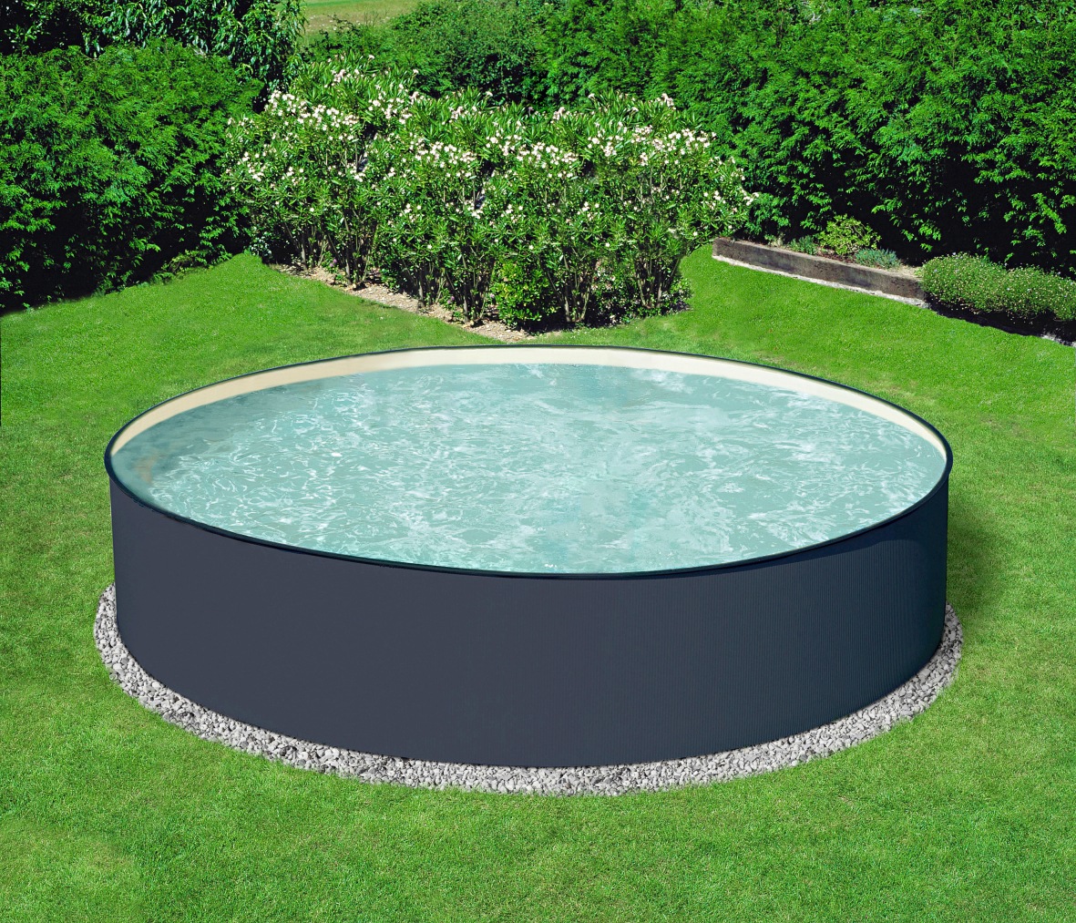 KONIFERA Rundpool "Gomera 3" moderne graue Optik mit sandfarbener Poolinnen günstig online kaufen