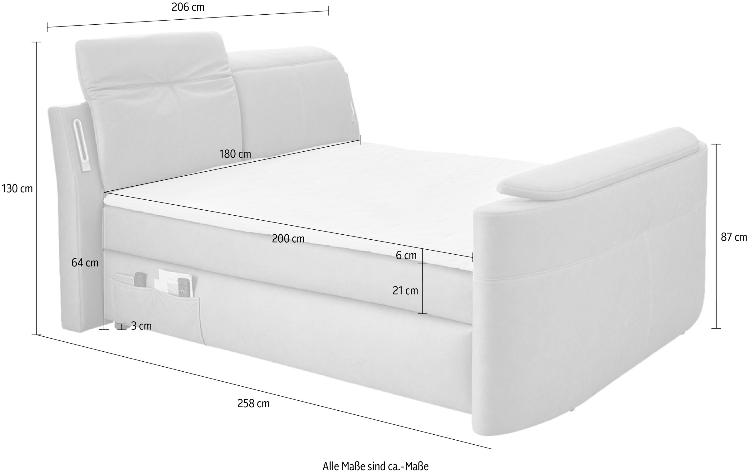 Jockenhöfer Gruppe Boxspringbett »Movie Star«, mit versenkbarem TV-Lift, Fernbedienung, LED-Licht, USB-Ladestation und verstellbaren Kopfstützen