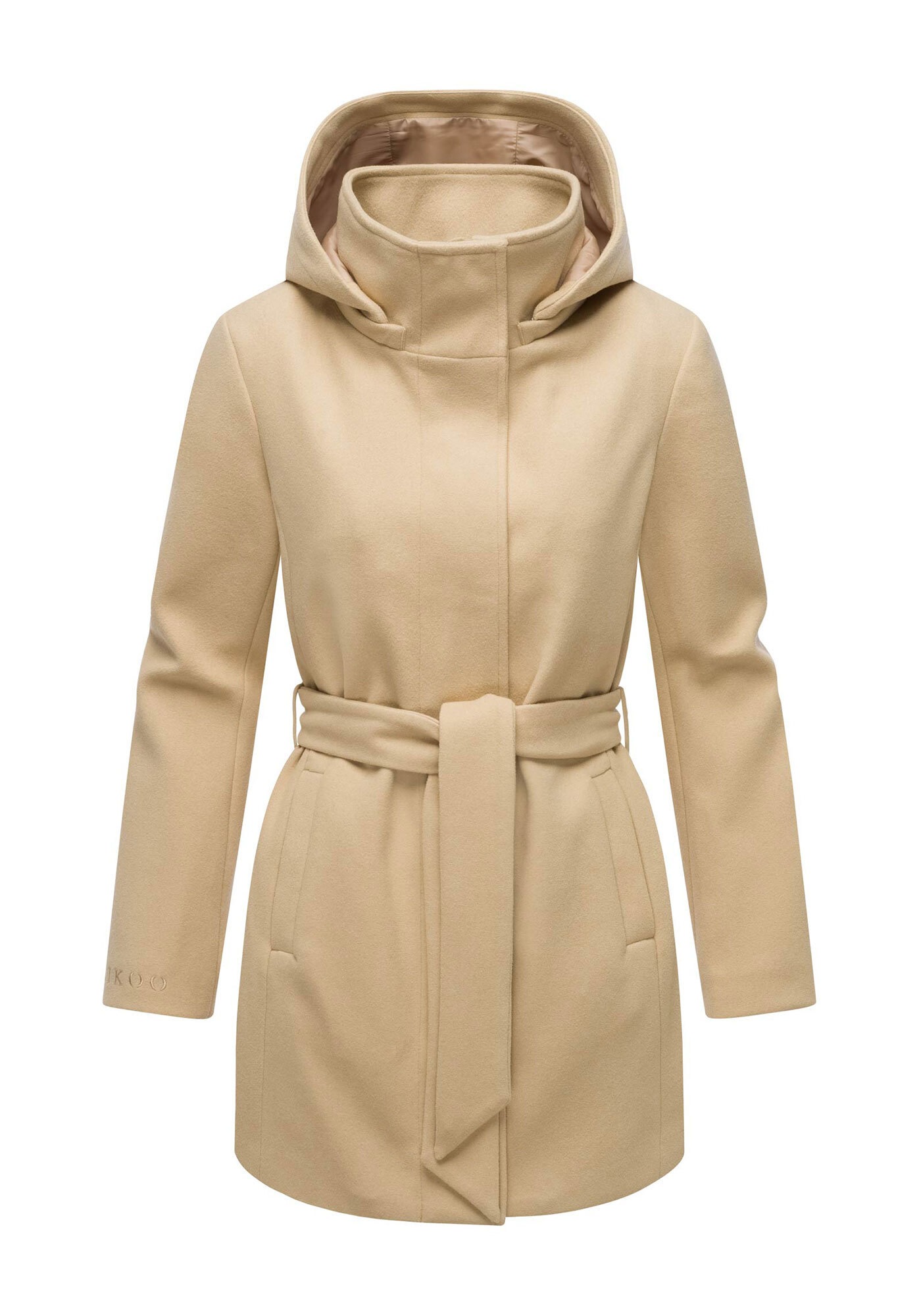 Marikoo Kurzmantel »Katalinaa«, Eleganter Wickel Mantel mit Taillengürtel und Oversized Hood Kapuze
