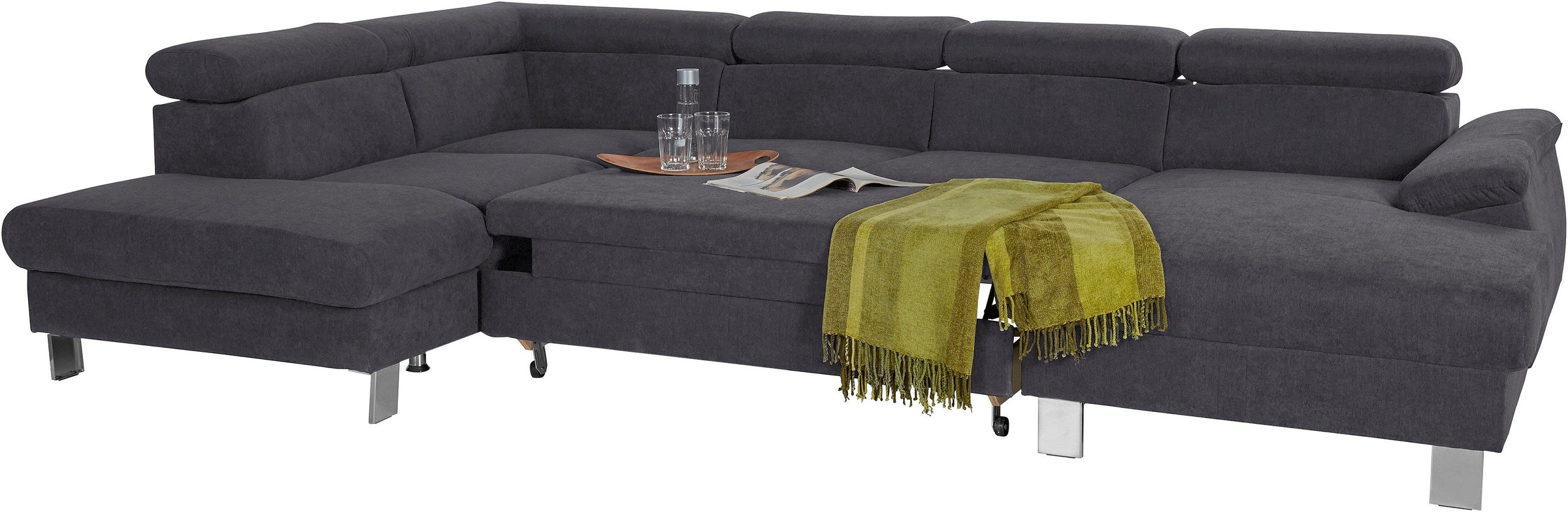 Thumbnail - COTTA Polstergarnitur "Komaris U-Form, B: 320 bzw. 100 cm (Set: Wohnlandschaft & Hocker)", (Set), mit Kopfteilverstellun...