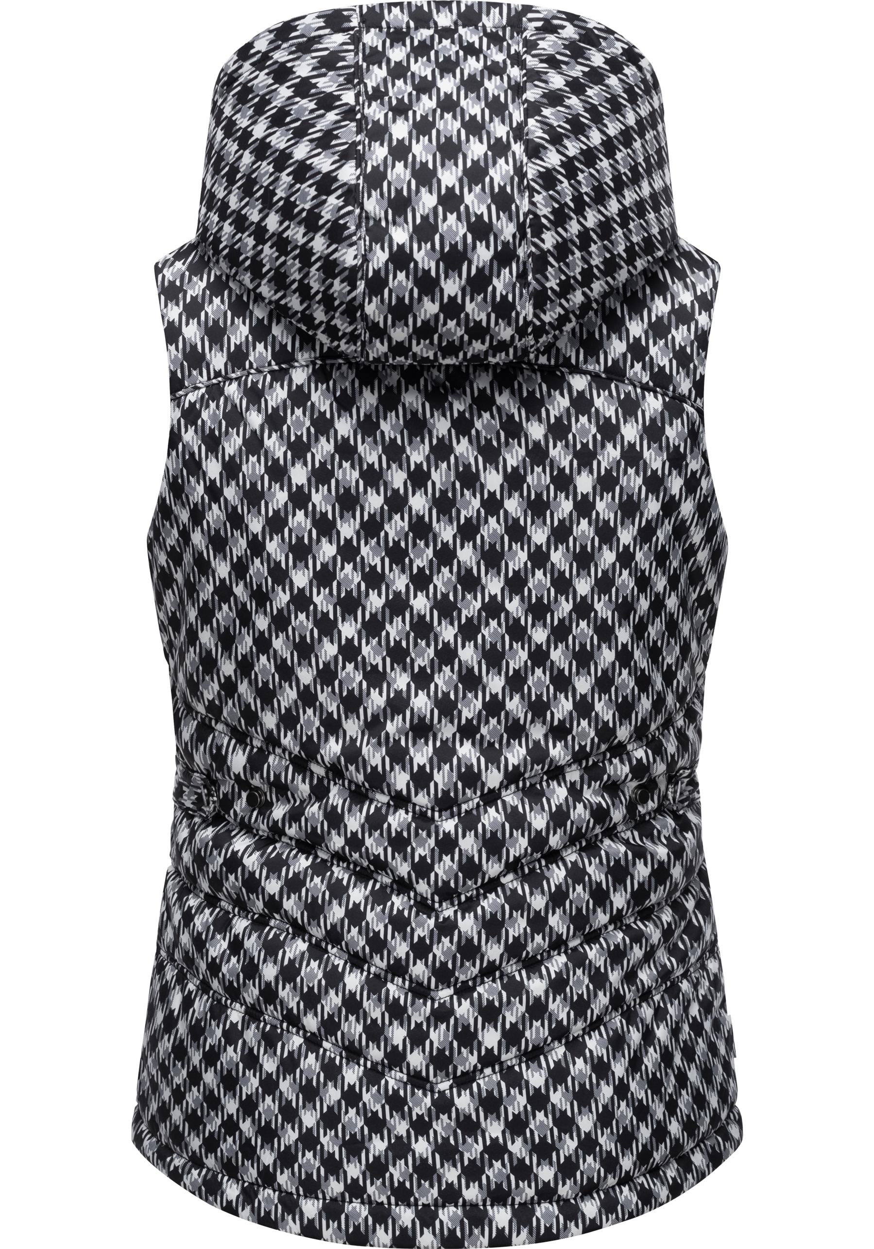 Ragwear Steppweste »Hesty Print«, Weste mit abnehmbarer Kapuze und Hahnentritt Muster
