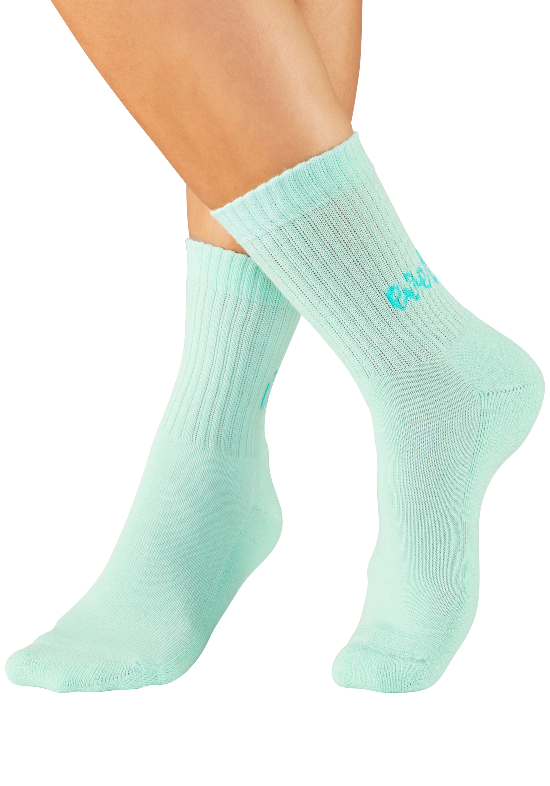 H.I.S Tennissocken »Damen Sportsocken daily socks« Packung, 7 Paar tlg. mit Fußfrottee und ansprechenden Schriftzügen