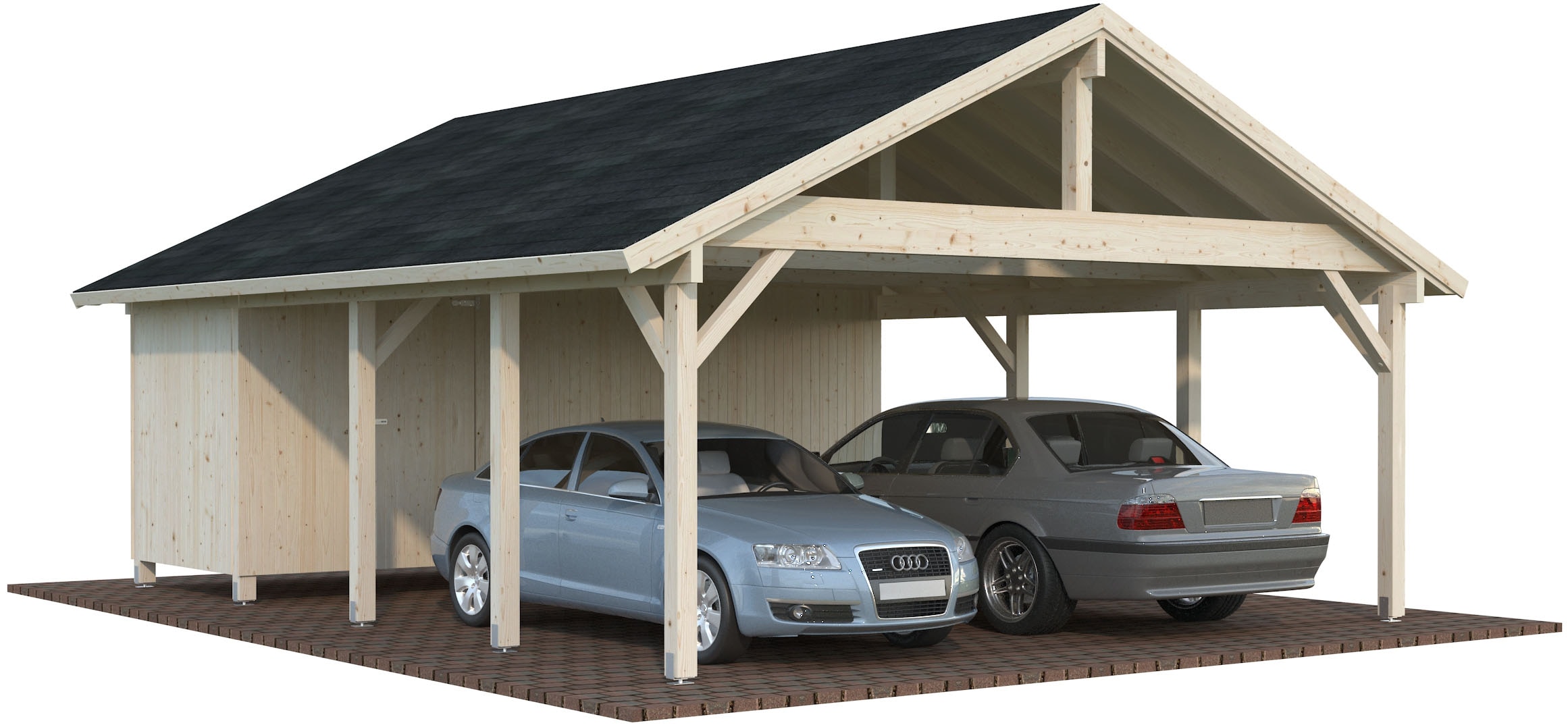 Palmako Doppelcarport »Robert mit Geräteraum« Massivholz 531 cm natur