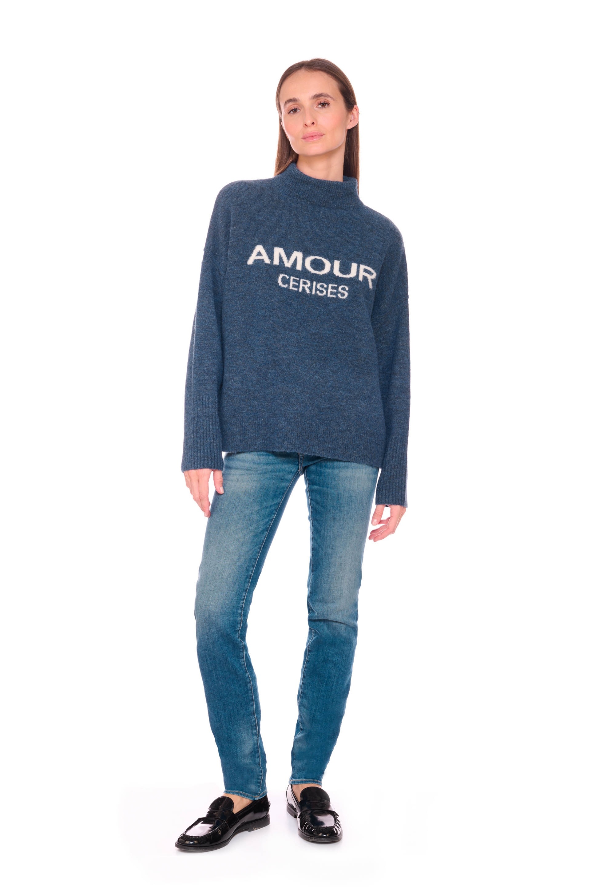 Thumbnail - Le Temps Des Cerises Rollkragenpullover "DARRY" mit AMOUR CERISES-Schriftzug