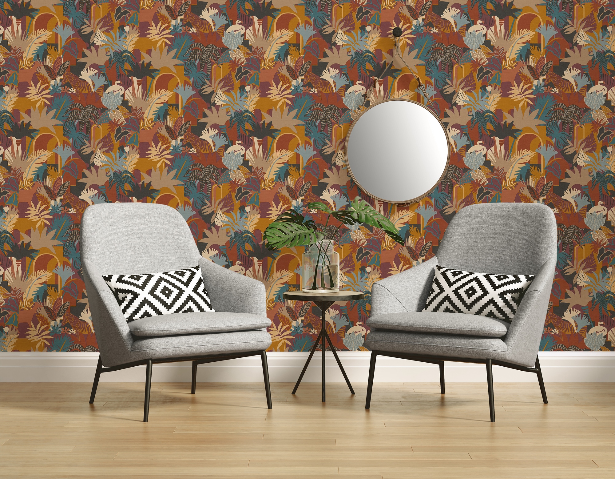 A.S. Création Vliestapete »Antigua Retrotapete Artdeco«, matt-gemustert-neutral, Dschungeltapete Floral mit Tieren Tapeten Wohnzimmer Schlafzimmer Flur