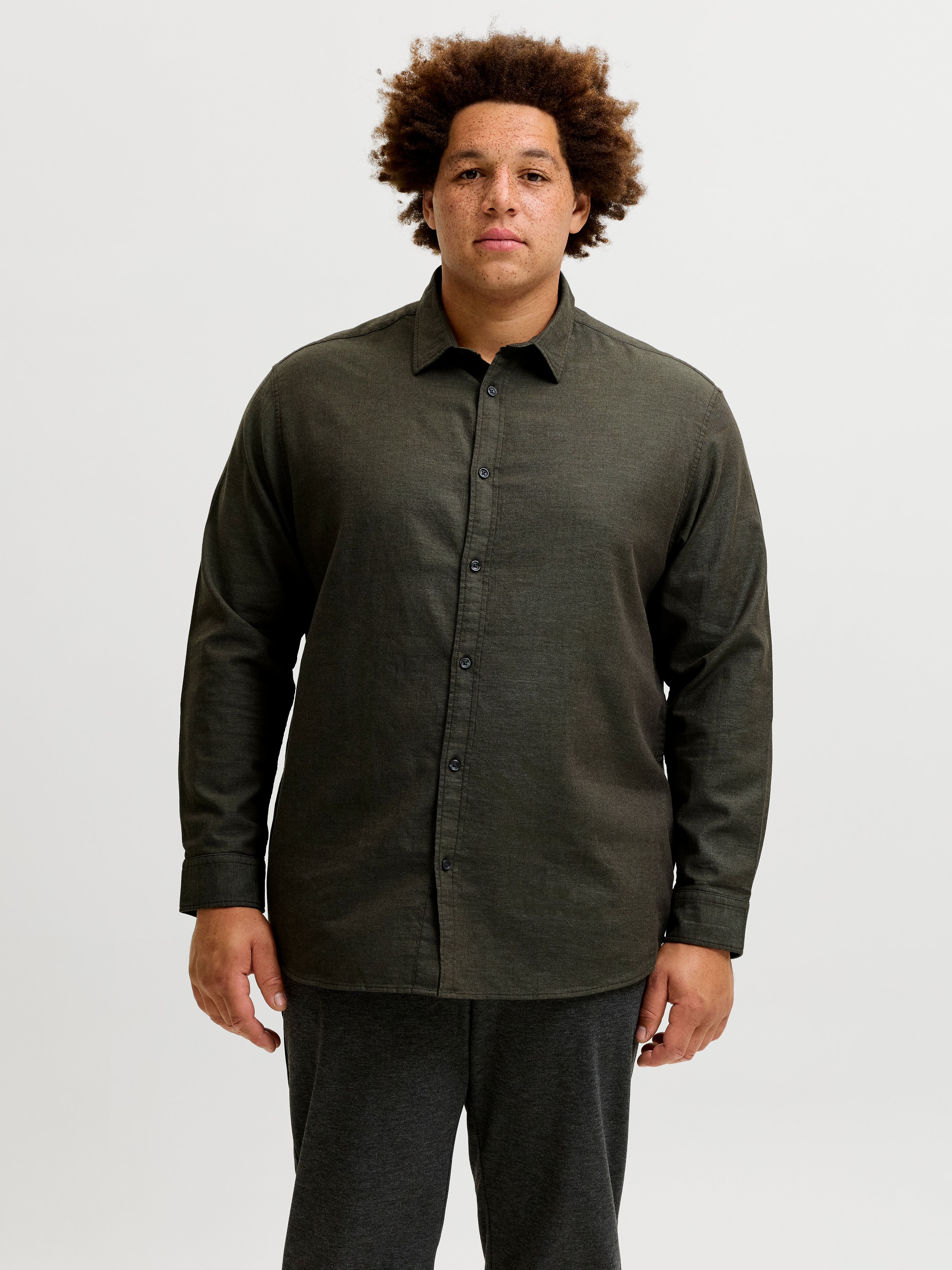 Jack & Jones PlusSize Langarmhemd "JJEFIELD MELANGE SHIRT LS SN PLS" Baumwolle, regular fit