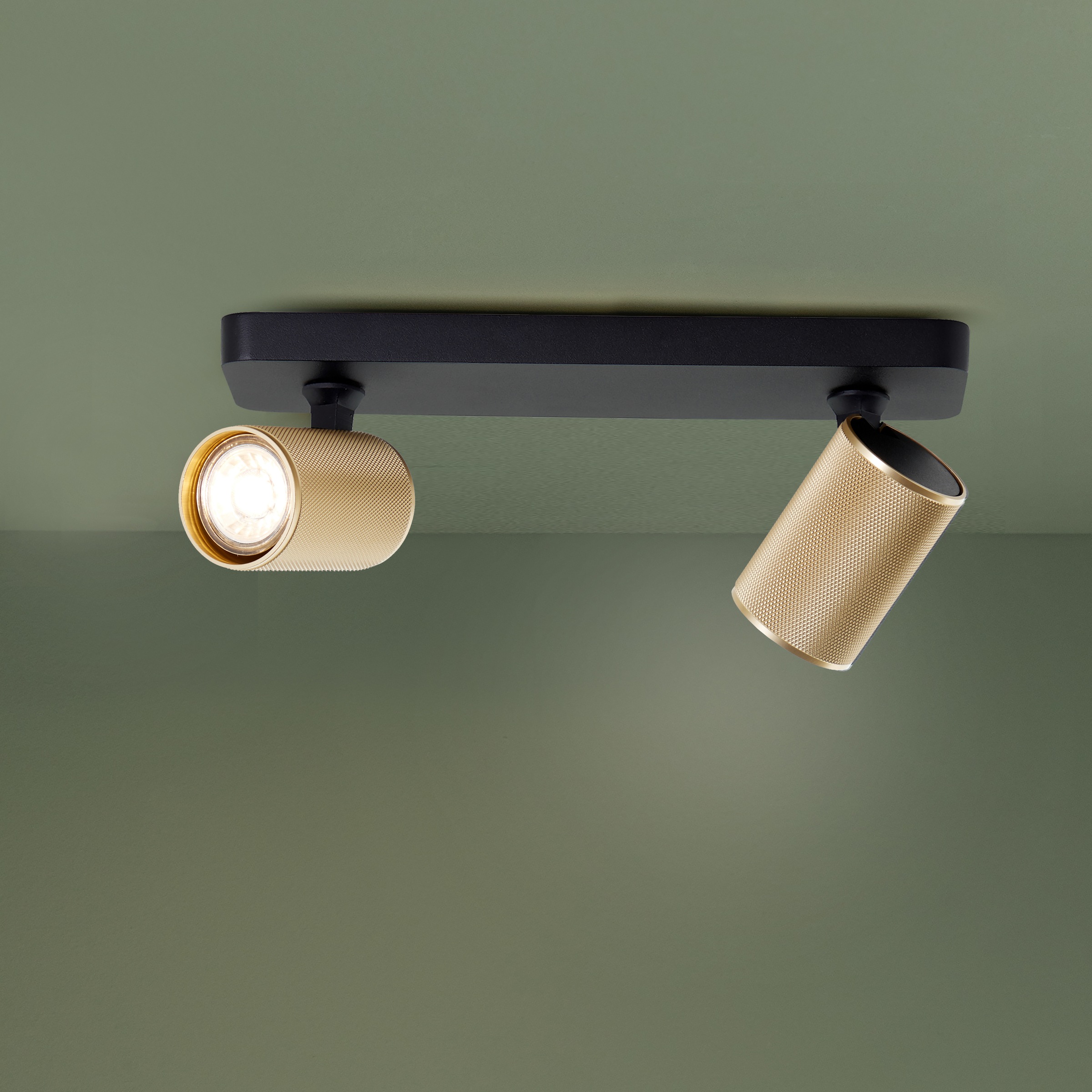 Brilliant Deckenstrahler »Marty«, 2 flammig, Leuchtmittel GU10 | LED wechselbar, Spotbalken schwenkbar, 12x31x9cm, GU10, 345lm, schwarz/matt gold