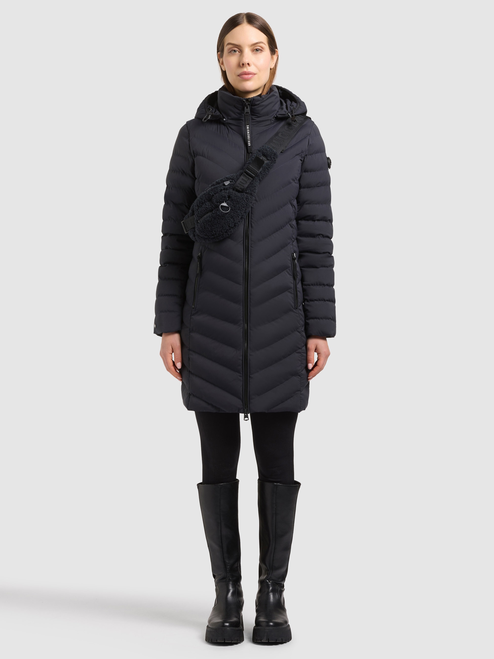 KHUJO Damen Steppmantel "BRIGETT - 2IN1 WITH BAG", schwarz, Gr. L, unifarben, Web, 100% Polyester, Mäntel