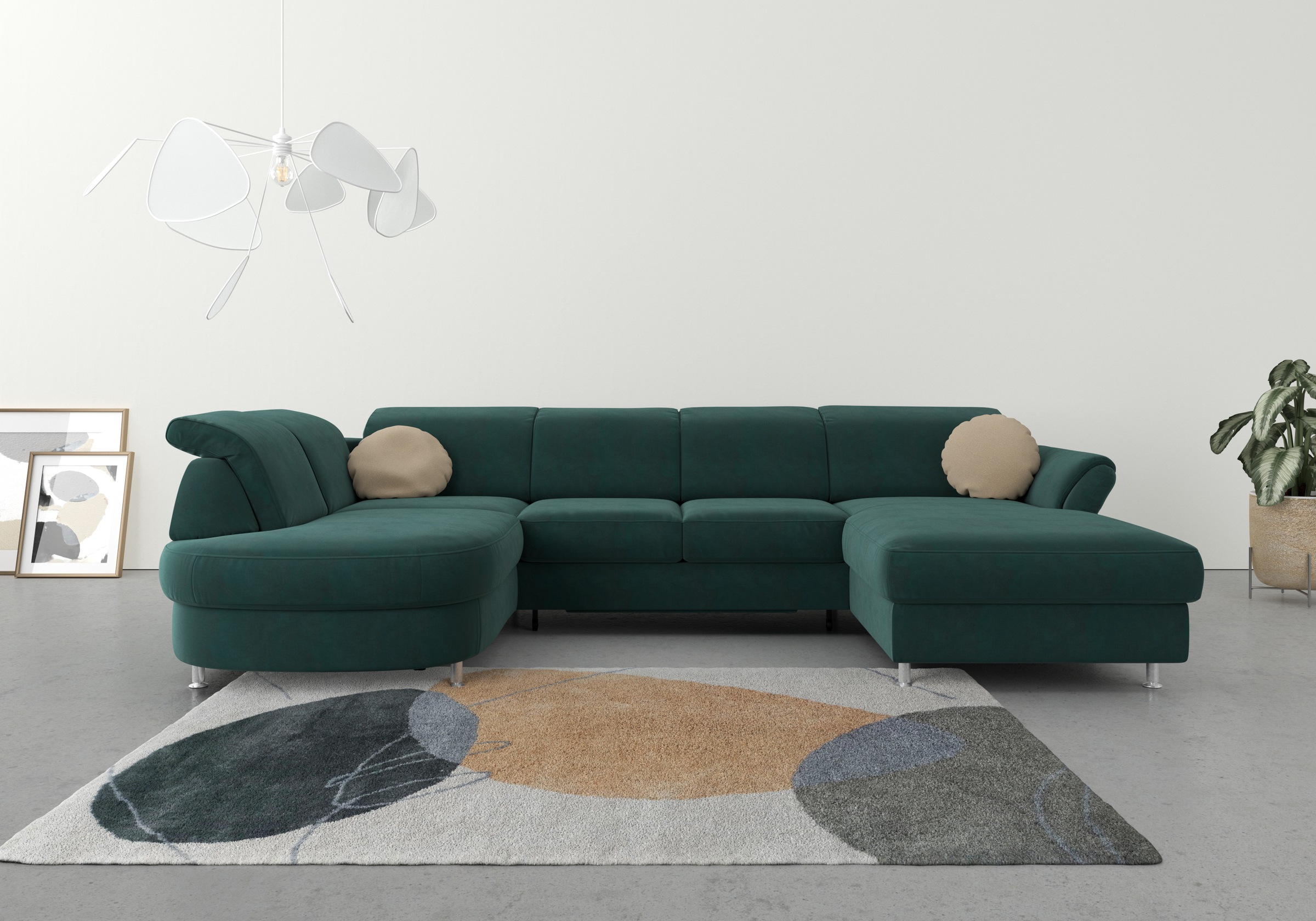 sit&more Wohnlandschaft "Apulia U-Form" wahlweise Schlaffunktion, Bettkasten und Kopf- und Armteilverstellung