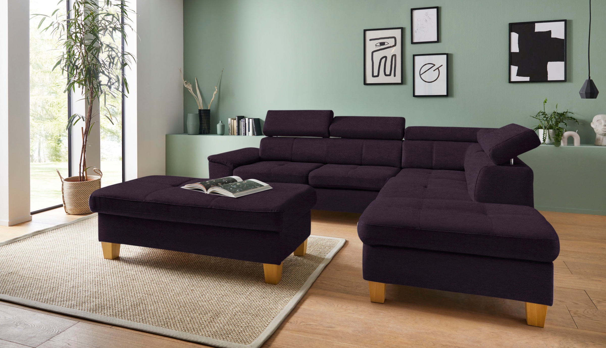 exxpo - sofa fashion Ecksofa »Enya, hoher Sitzkomfort, Breite 266cm, bequem, 12cm hohe Füße, L-Form« mit Kopfteilverstellung, wahlweise Bettfunktion u. Bettkasten