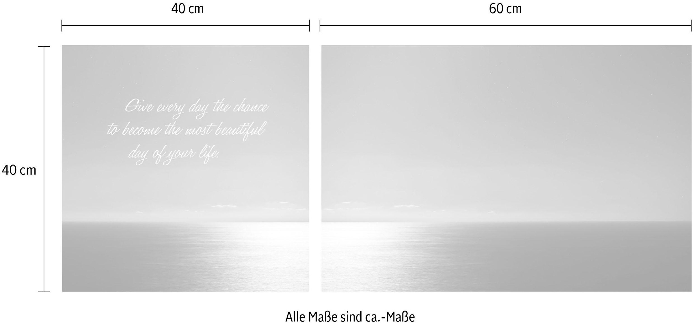 queence Leinwandbild »Day of your life«, Himmel-Himmelsbilder-Kunst-Modern-Spa-Spa Bilder-Sprüche-Sprüche & Texte-Schriftzug-Schriftzüge-Liebessprüche-Sonnenaufgang, (Set), Premium-Leinwandstoff, Handarbeit aus Deutschland, Spruch, 2er Set