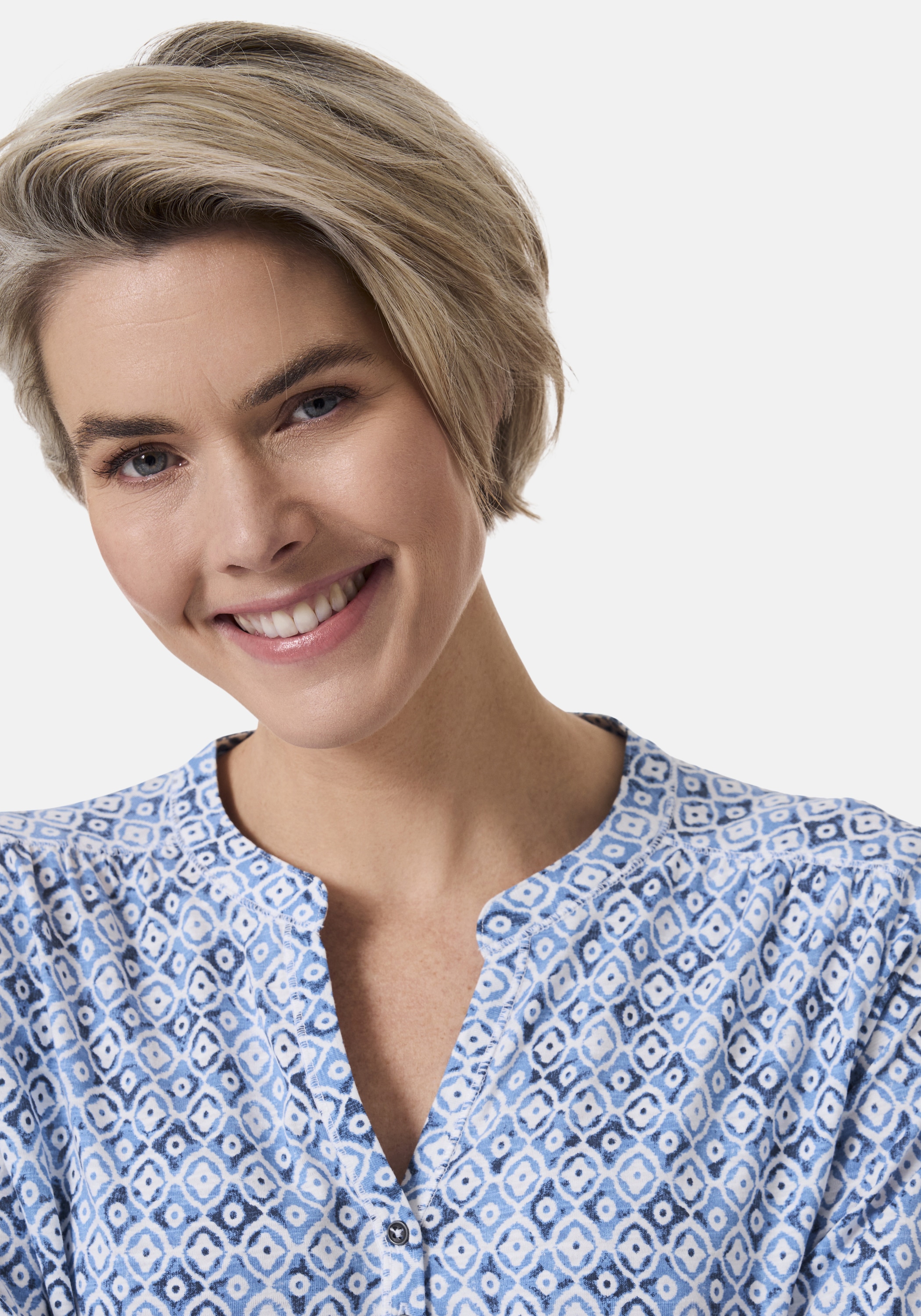 STOOKER WOMEN 3/4-Arm-Shirt »MARIE Print T-Shirt 3/4-Arm«, Regular Fit Slub Yarn Baumwolle Henley Shirt Knopfleiste für Damen