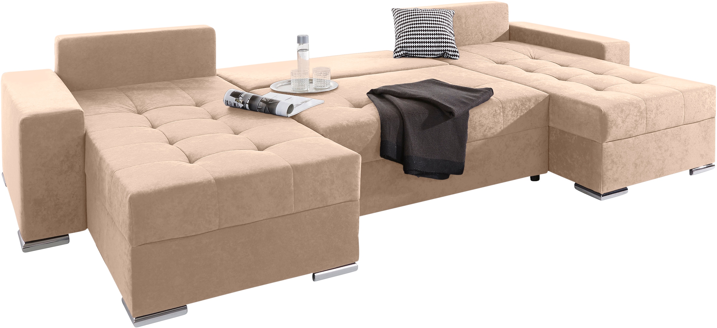 COLLECTION AB Wohnlandschaft »Josy XL U-Form, Breite: 313 cm« mit Bettfunktion, Bettkasten & 2 Zierkissen, Federkern