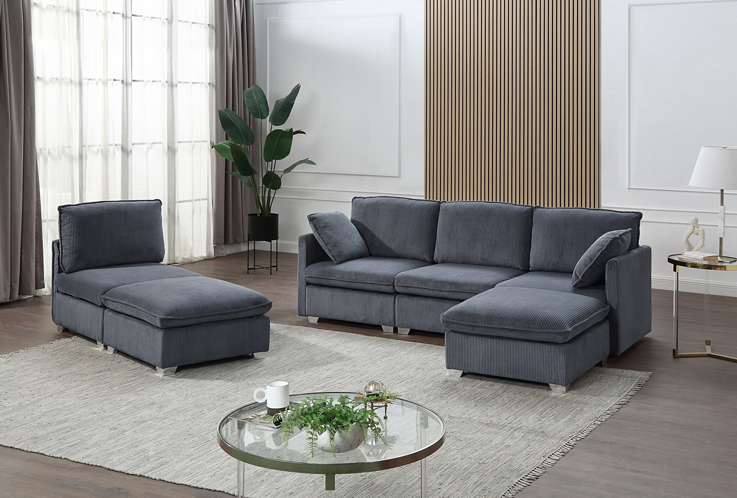 ATLANTIC home collection Wohnlandschaft, modularer 4-Sitzer mit 2 Hockern, günstig online kaufen