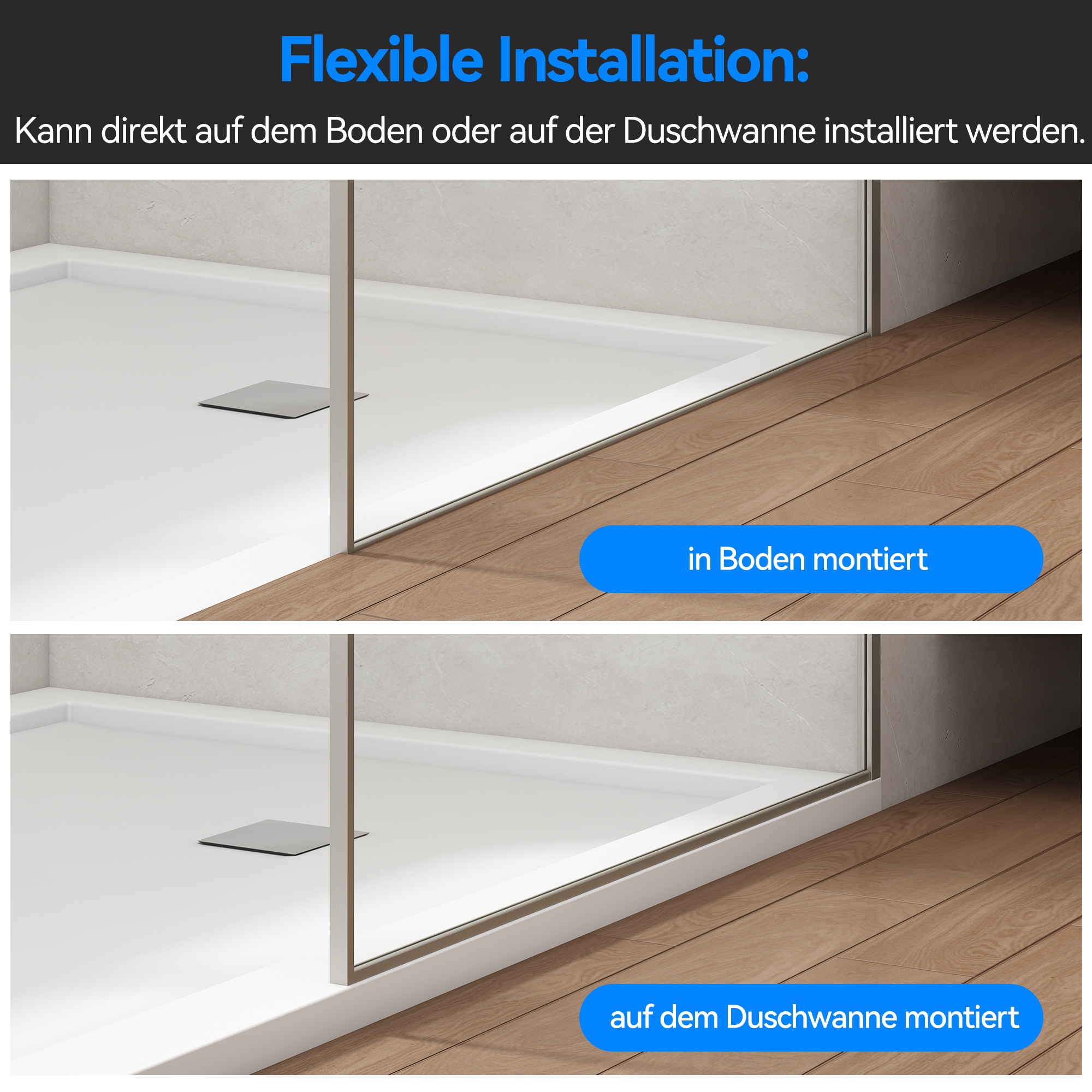 welltime Walk-in-Dusche »Frame Plus« Rundumrahmen aus hochwertigem Aluminium, Eckregal zur Stabilisierung