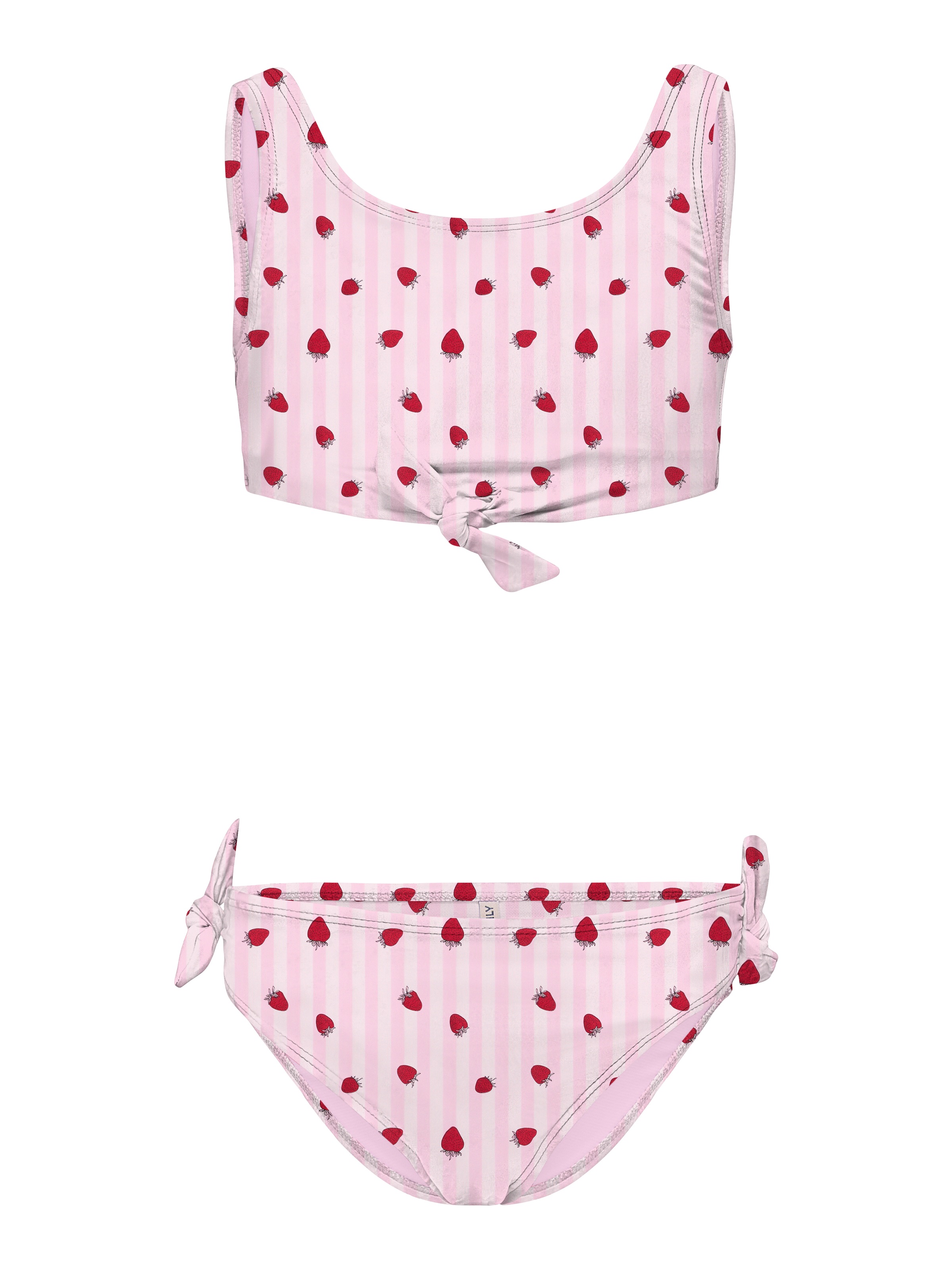 KIDS ONLY Mädchen Bustier-Bikini "KOGBEACH KNOT BIKINI SET ACC"romance rose aop:strawberry stripe, Gr. 158, gestreift, Mesh, Polyamid, Bikini-Sets,