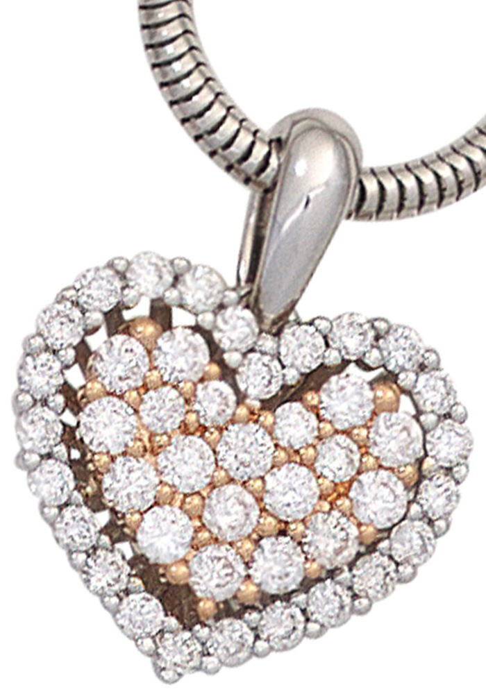 JOBO Herzanhänger »Anhänger Herz«, 585 Gold bicolor mit 43 Diamanten