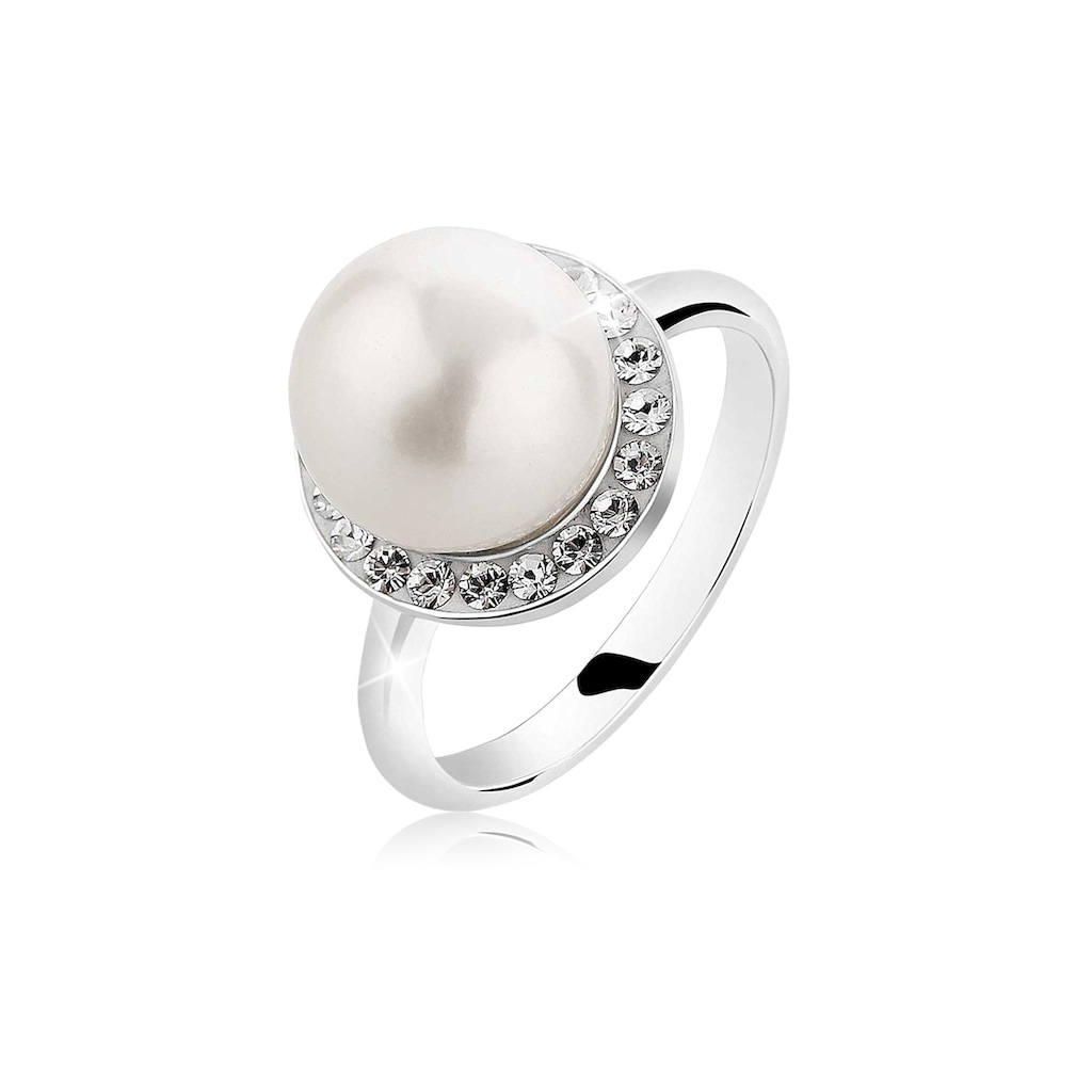 Nenalina Perlenring »Muschelkern-Perle Kristalle 925 Silber«