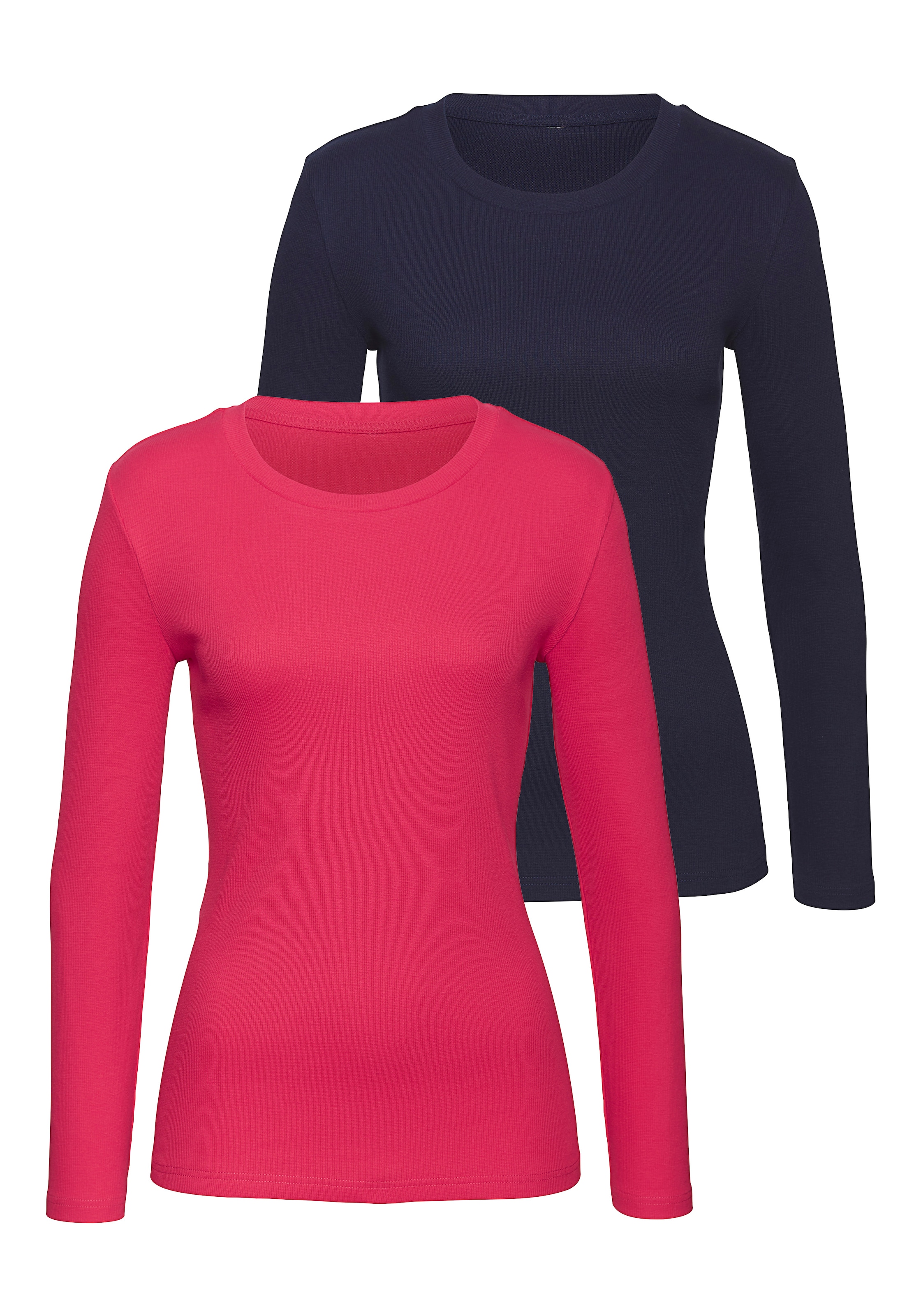 Vivance Langarmshirt "aus modischer Rippware" 2er-Pack, aus luftigem Baumwoll-Stretch