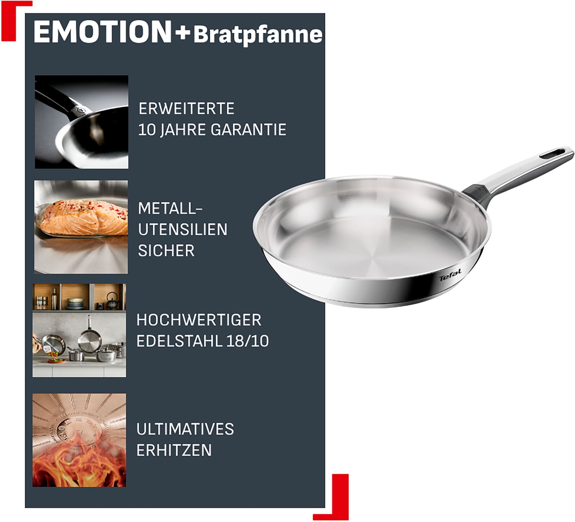 Tefal Bratpfanne »Emotion+« Edelstahl 1 tlg. Premium Edelstahl, Induktion, spülmaschinenfest, hochglanzpoliert