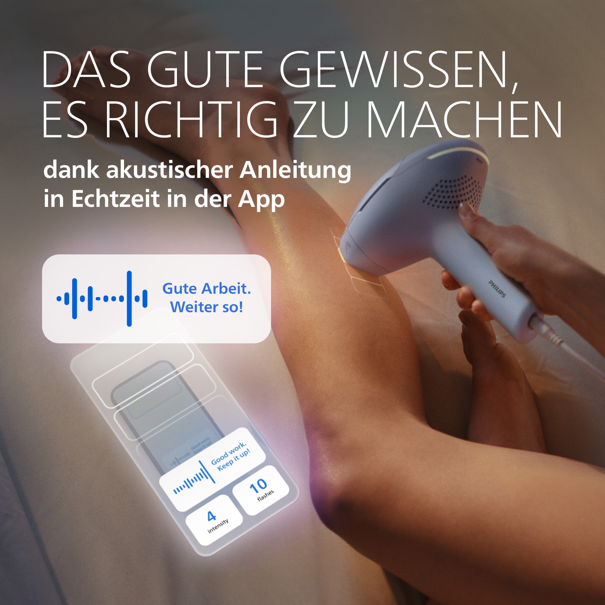 Philips IPL-Haarentferner »Philips Lumea Series 9900 Pro BRC333/00« 3 Aufsätze (Körper, Gesicht, empfindliche Bereiche), Audioführung