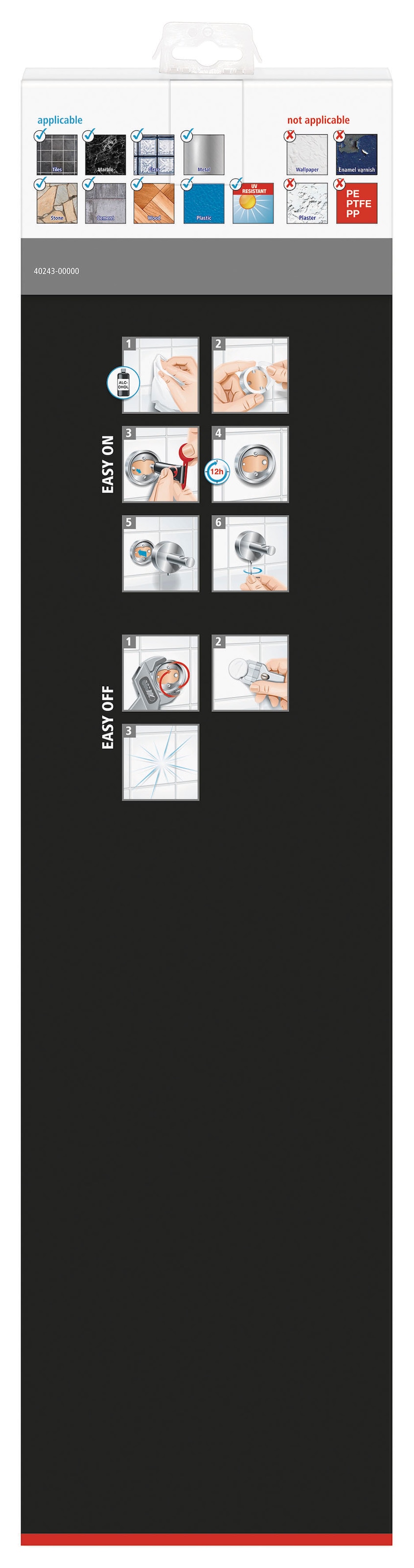 tesa Duschregal »EKKRO Glasablage ohne Bohren - 5 cm  : 60 cm : 12,0 cm« Packung,  selbstklebende Badablage aus Glas - chrom - silber glänzend