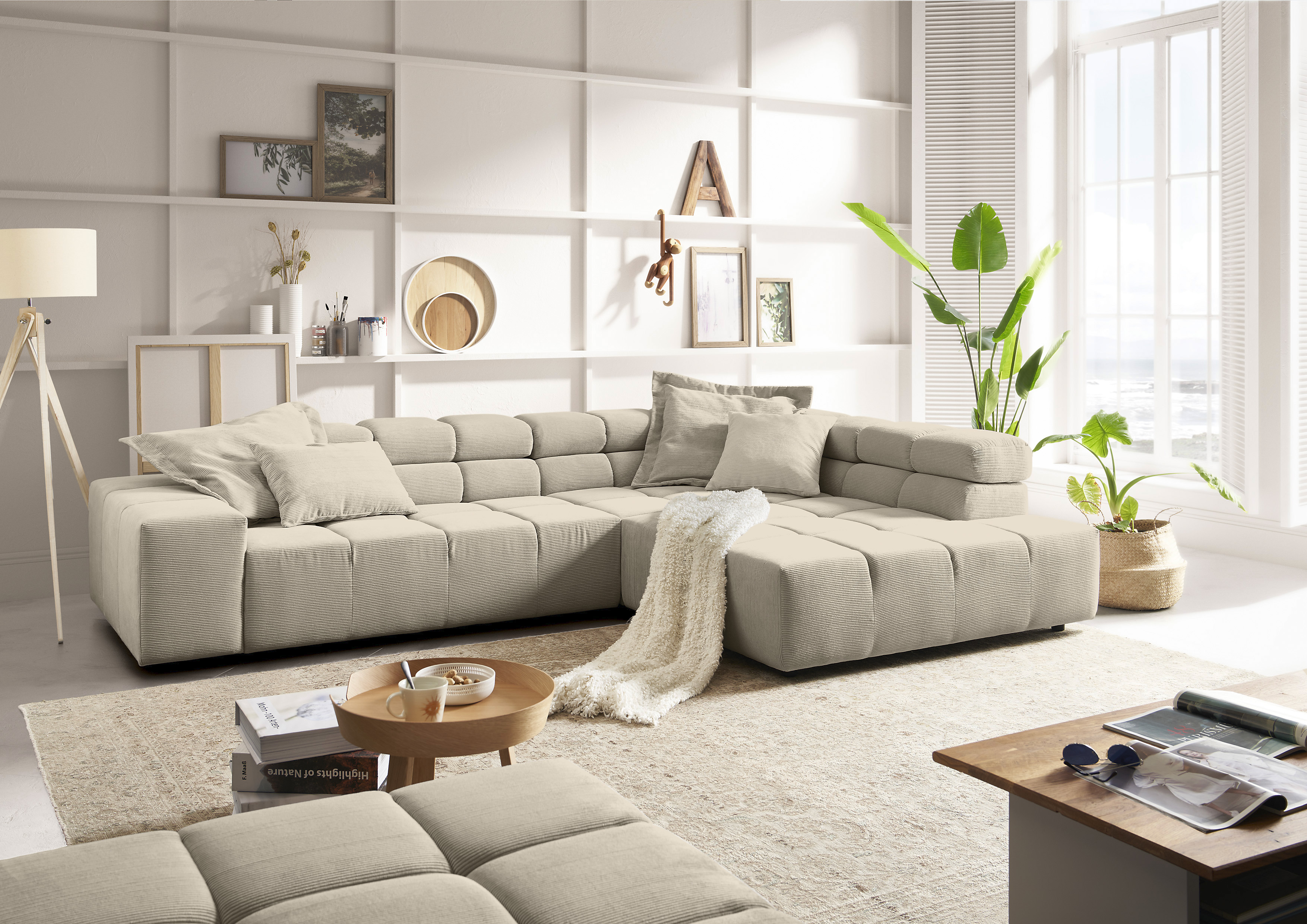 Home affaire Ecksofa "Ancona, Ecksofa, incl. Kopfteilverstellung, Breite 319 cm, L-Form" wahlweise motorische Sitztiefenverstellung, auch in Cord + Easy Care