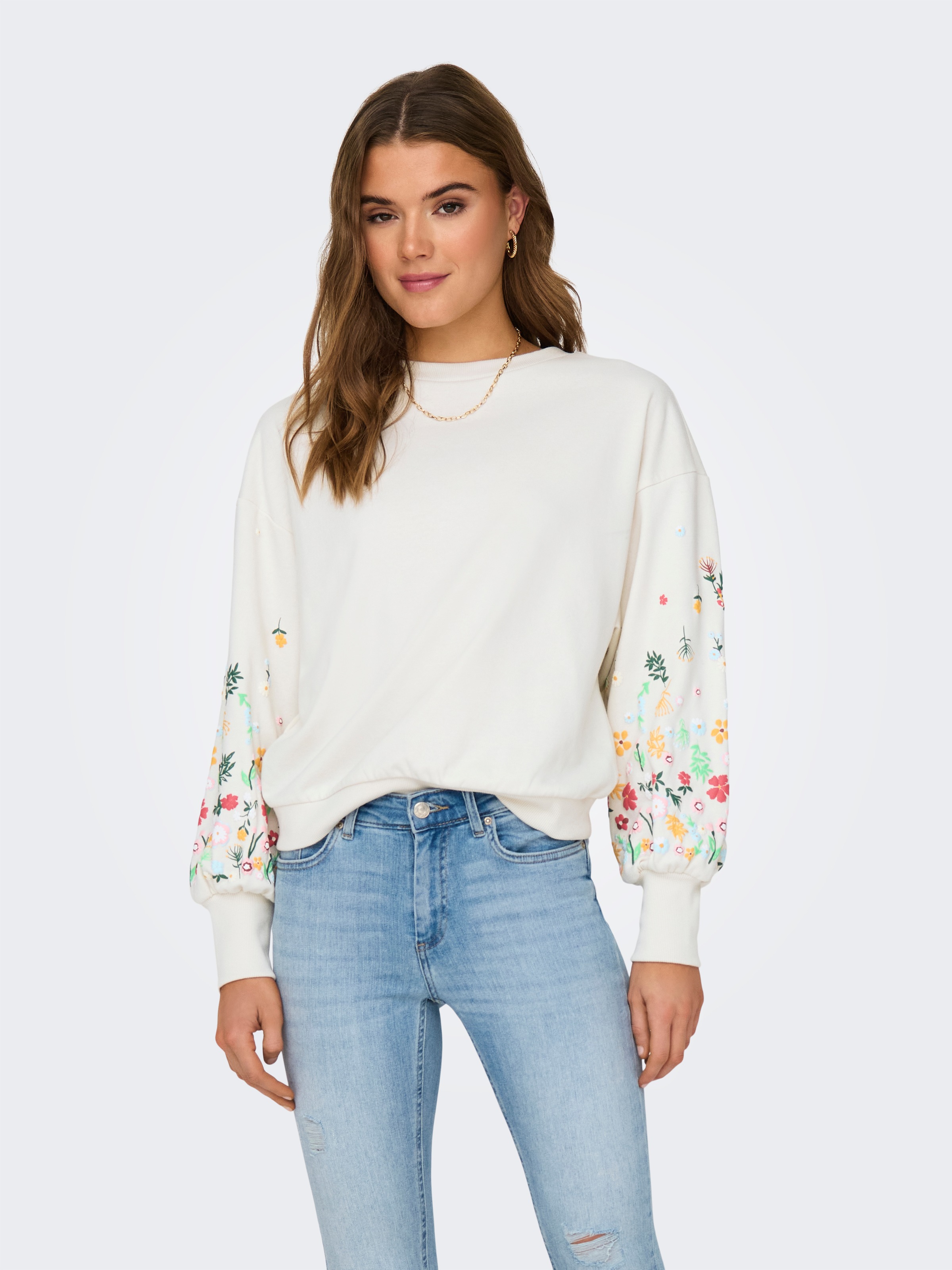 ONLY Sweatshirt "ONLBROOKE L/S O-NECK FLOWER SWT", Baumwollmischung, regula günstig online kaufen