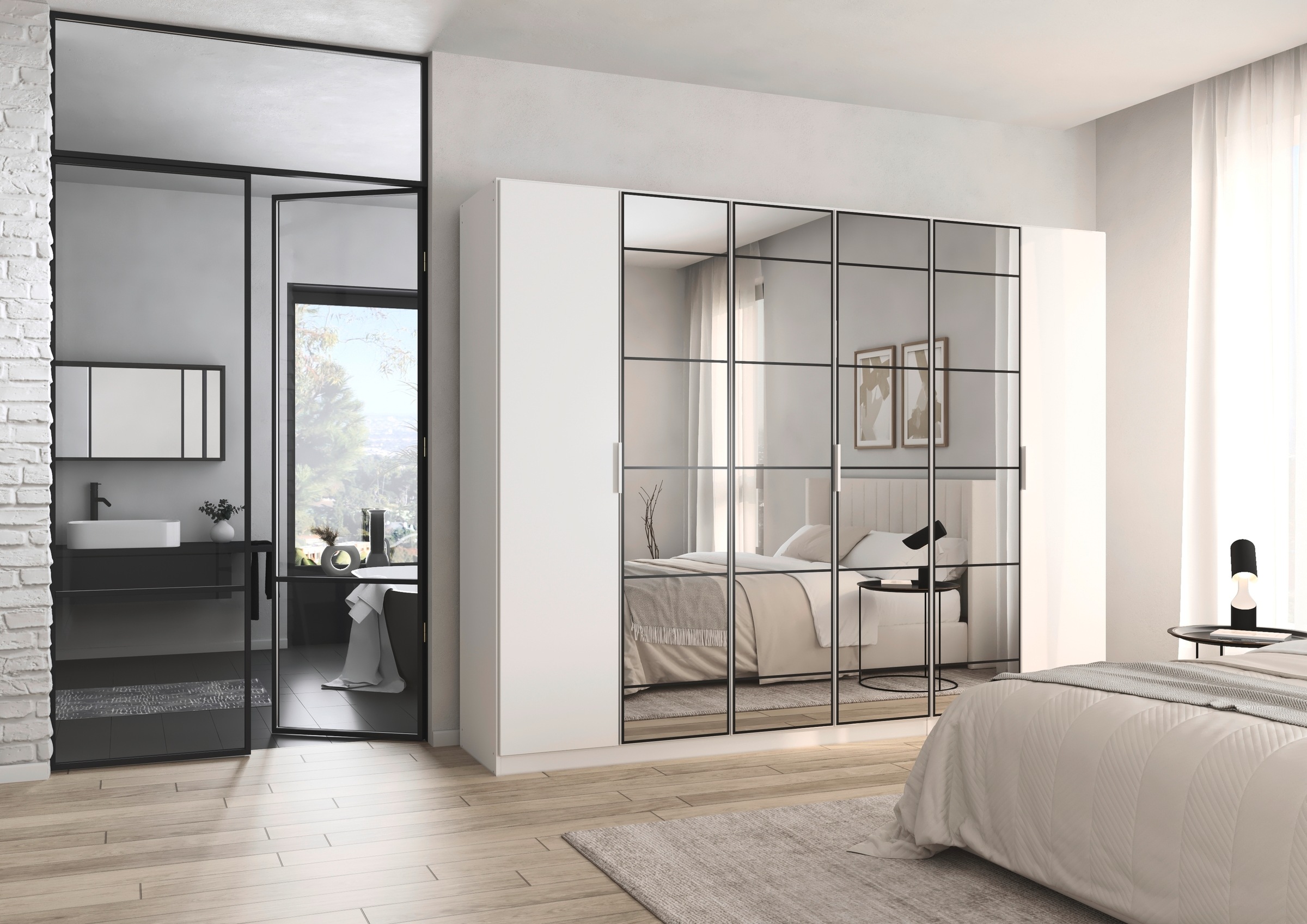 rauch Drehtürenschrank »Kleiderschrank Schrank Garderobe Schlafzimmerschrank ACERO«, Mitteltüren mit Spiegel in moderner Loft-Optik MADE IN GERMANY