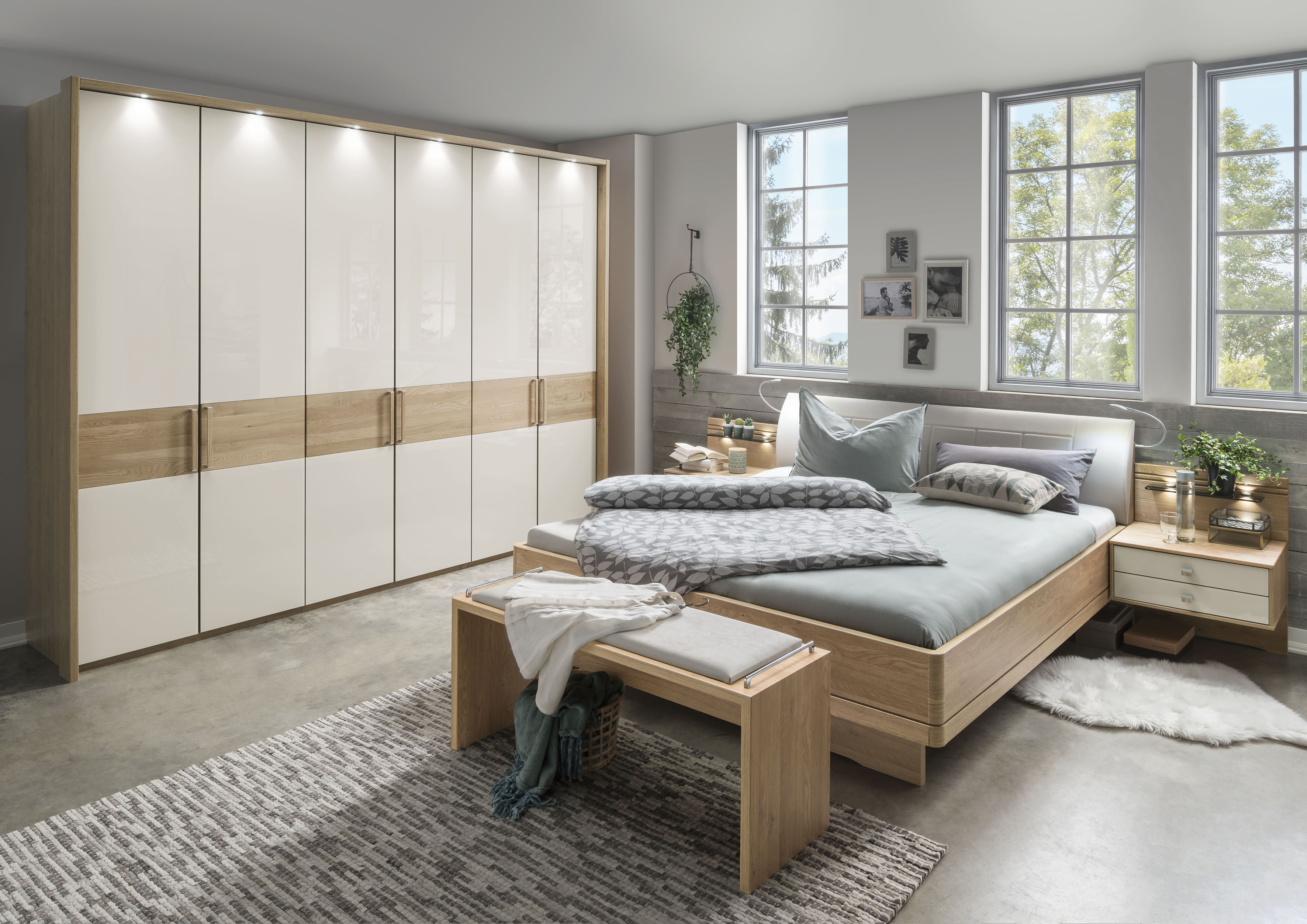 WIEMANN 1100000002199 "Kiruna, Bettgestell, Bettrahmen, Eiche Nachbildung, Polsterkopfteil" 4-fache Liegehöhenverstellung, MADE IN GERMANY, Polsterkopfteil aus Kunstleder, verschiedene Größen, in Komforthöhe