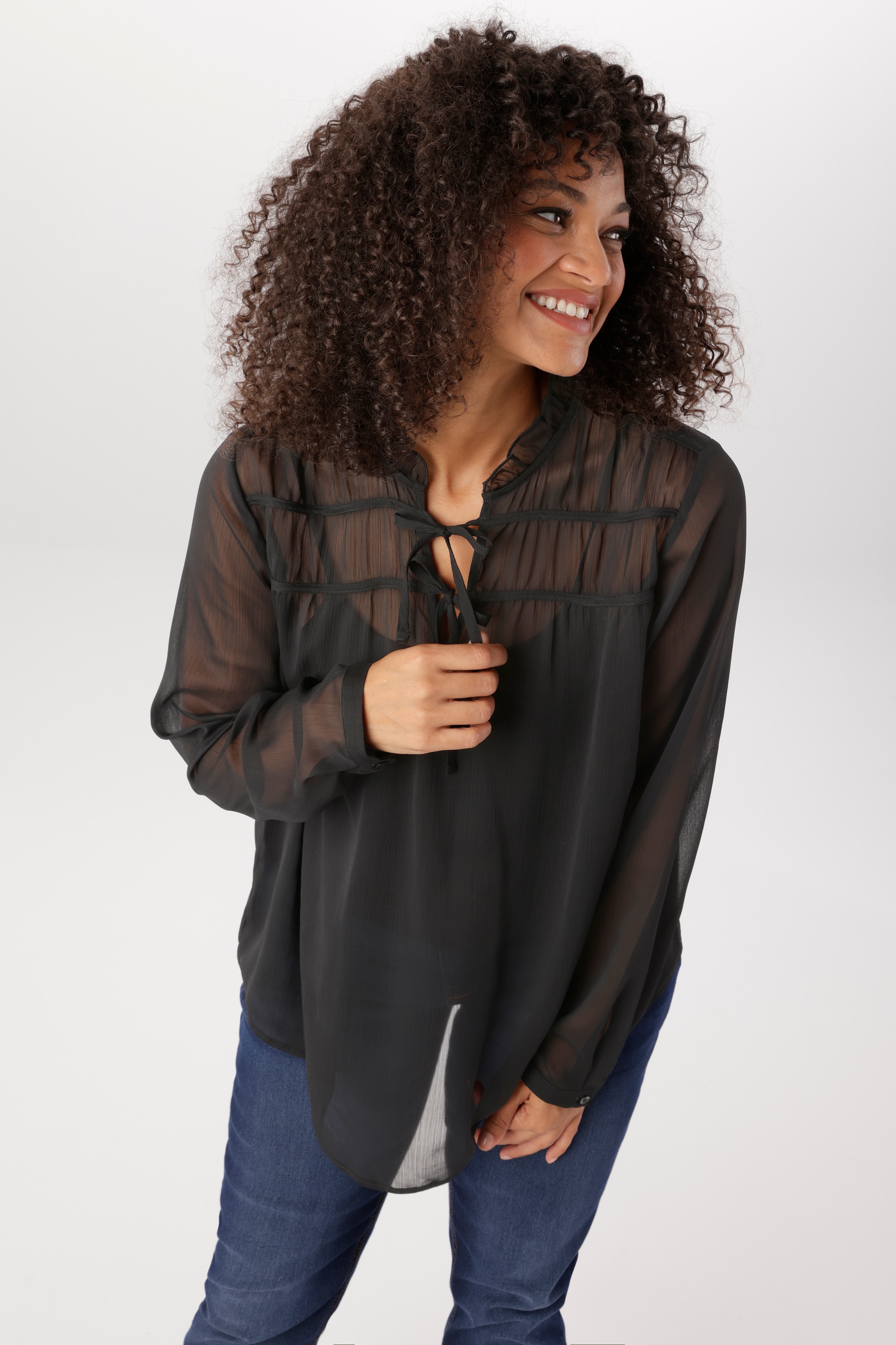 Aniston PLUS Schlupfbluse mit Bindeband und Rüschen - NEUE KOLLEKTION