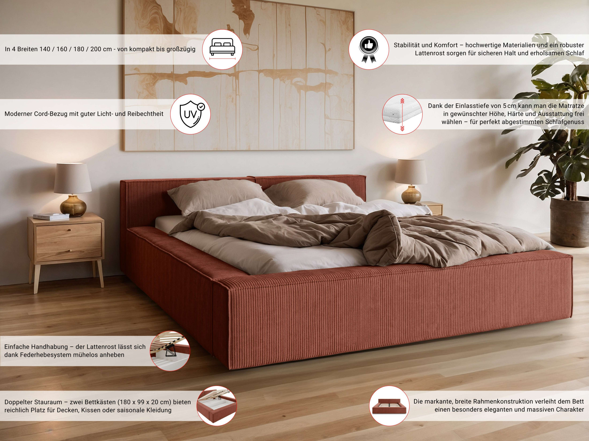 Thumbnail - Home affaire Polsterbett "LAUREDA Bettgestell mit Lattenrost, in 4 Breiten- 140, 160, 180, 200cm" mit Kopfteil und Bettk...