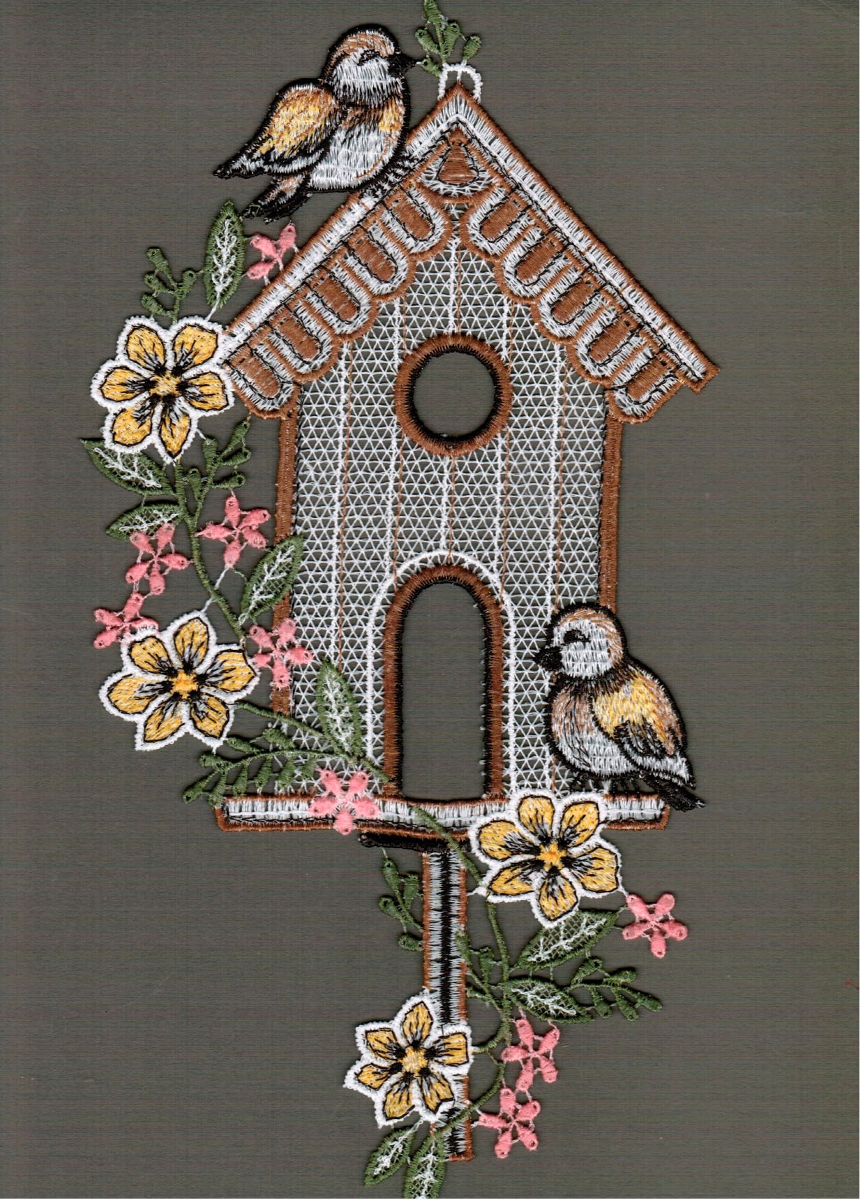 Stickereien Plauen Fensterbild »Vogelhäuschen«