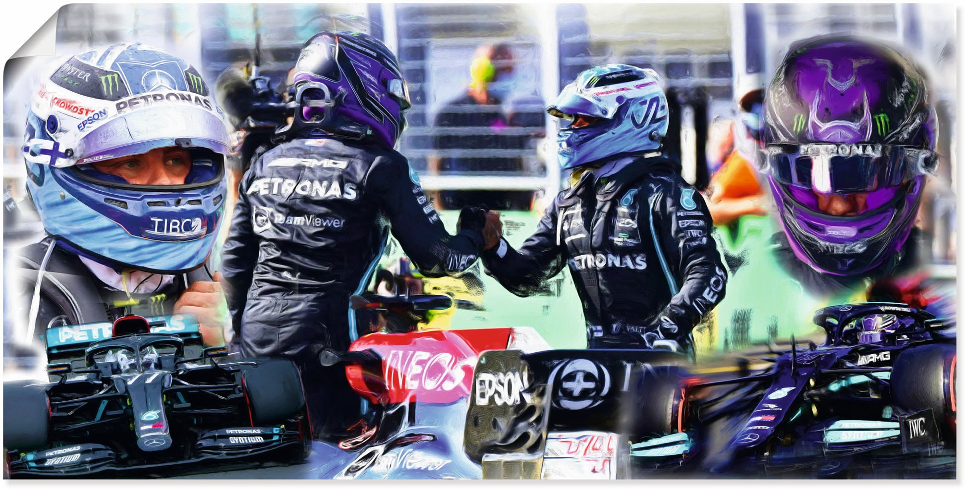 Artland Wandbild »Teamgeist Valtteri Bottas Lewis Hamilton«, Auto, (1 St.), als Alubild, Leinwandbild, Wandaufkleber oder Poster in versch. Größen