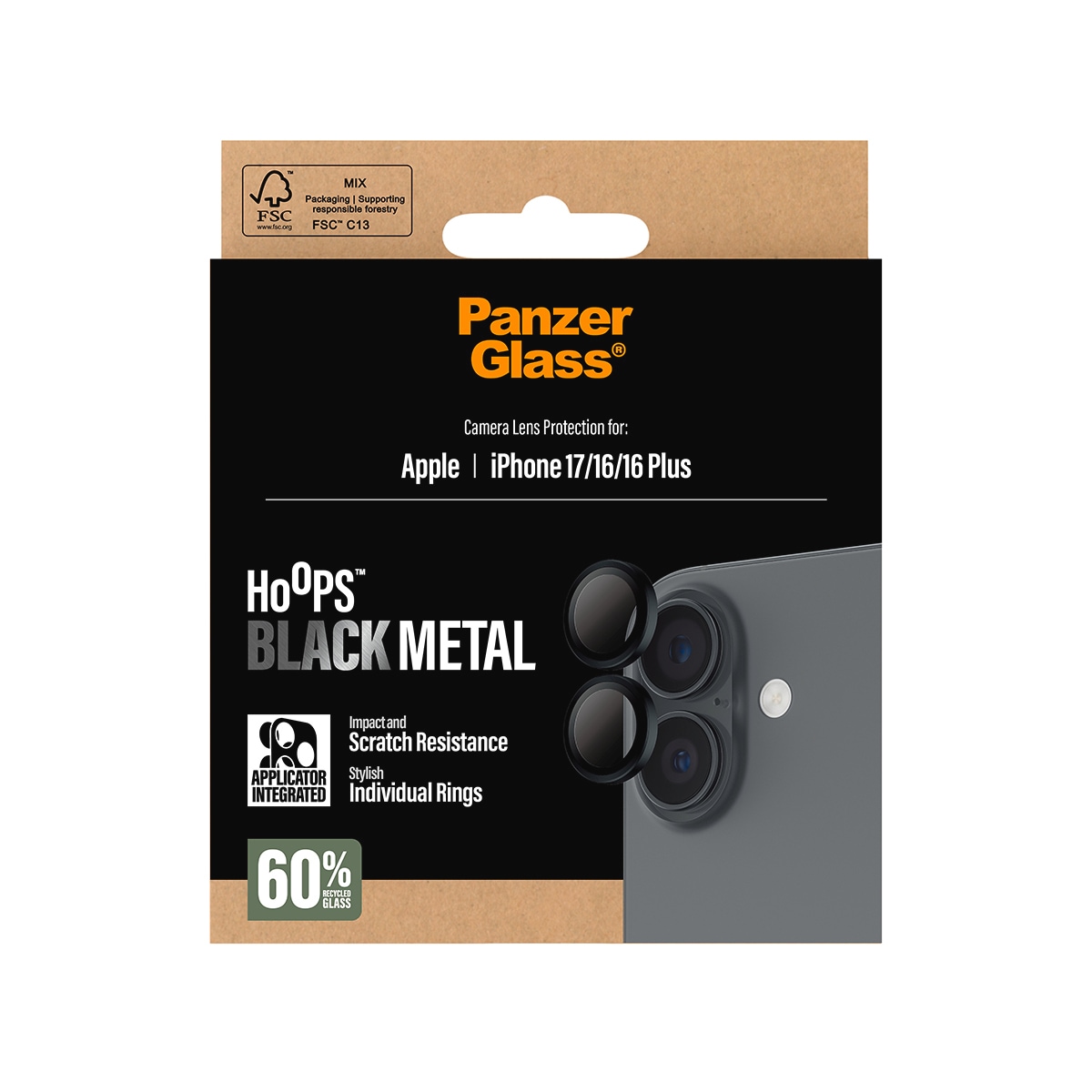 CARE by PanzerGlass Kameraschutzglas »Hoops Camera Lens Protector«, für Apple iPhone 17-Apple iPhone 16-Apple iPhone 16 Plus, Kameraschutz,Linsenschutz,Objektivschutz, kratz- & stoßfest