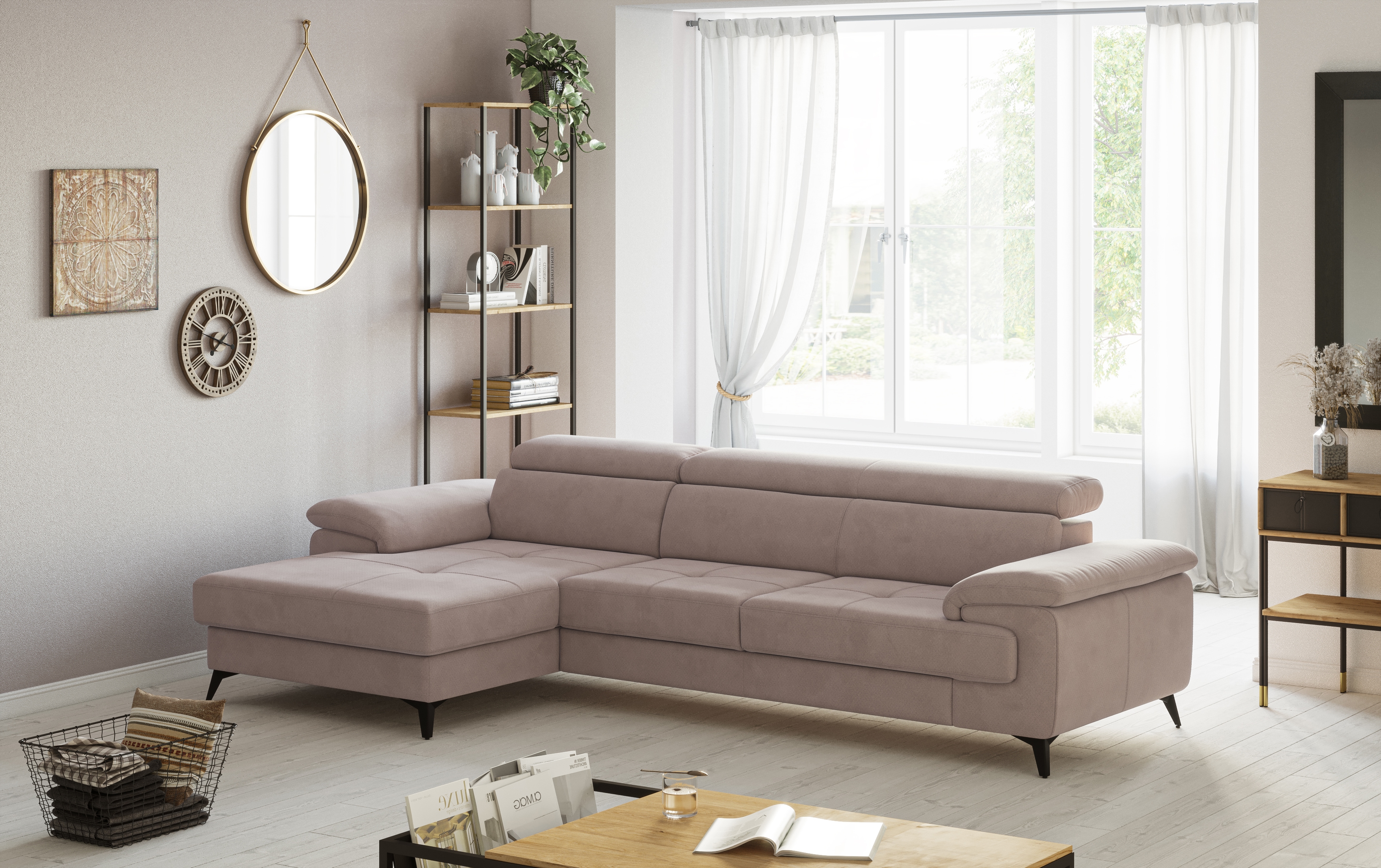 OTTO home Ecksofa "Astra L-Form, B: 300 cm, inkl. Kopfteilverstellung" opt. Schlaffunktion + XL-Bettkasten, LF:222x124cm, Wellenunterfederung