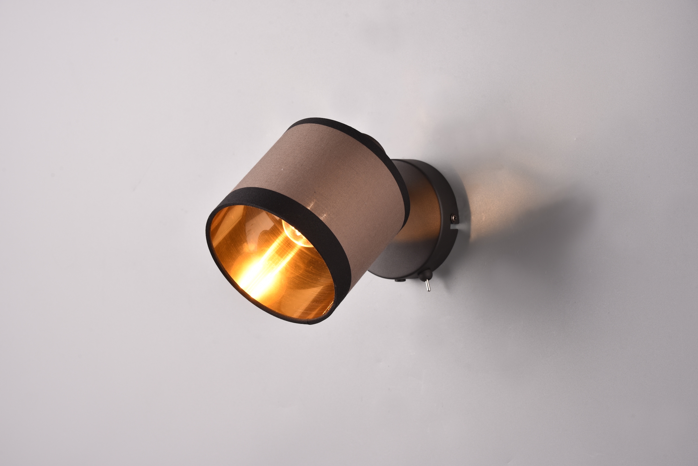 REALITY Leuchten Wandstrahler »DAVOS, Spot 1-flammig exkl 1xE14 max 10W mit Kippschalter Stoffschirm«, 1 flammig, Leuchtmittel E14 | Leuchtmittel wechselbar, Wandspot Stoffschirm zweifarbig Schalter On/Off Ø 12cm Höhe 21cm
