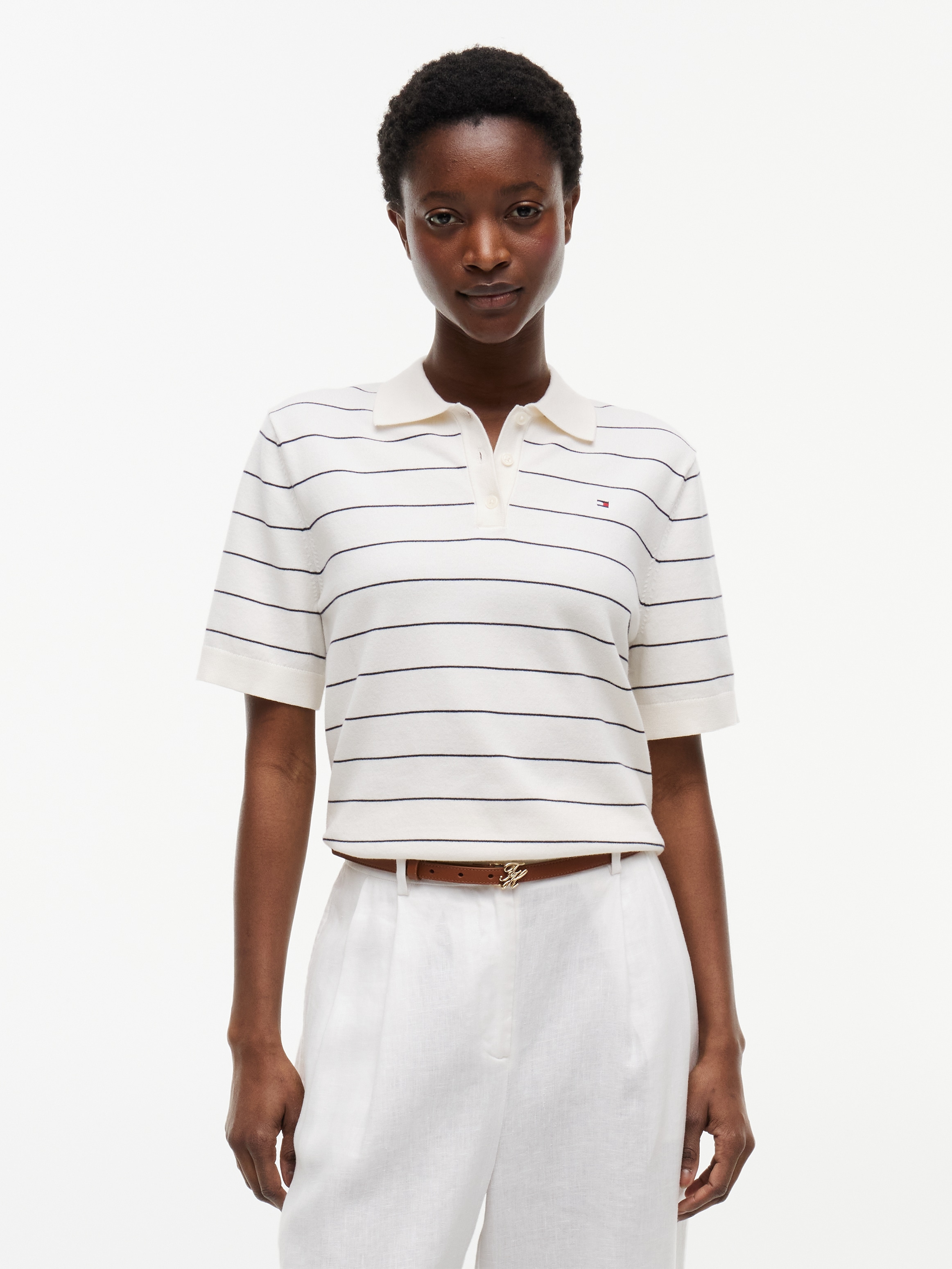 Tommy Hilfiger Polokragenpullover "JERSEY STITCH MINI POLO" Baumwollmischung, Polokragen, Kurzarm