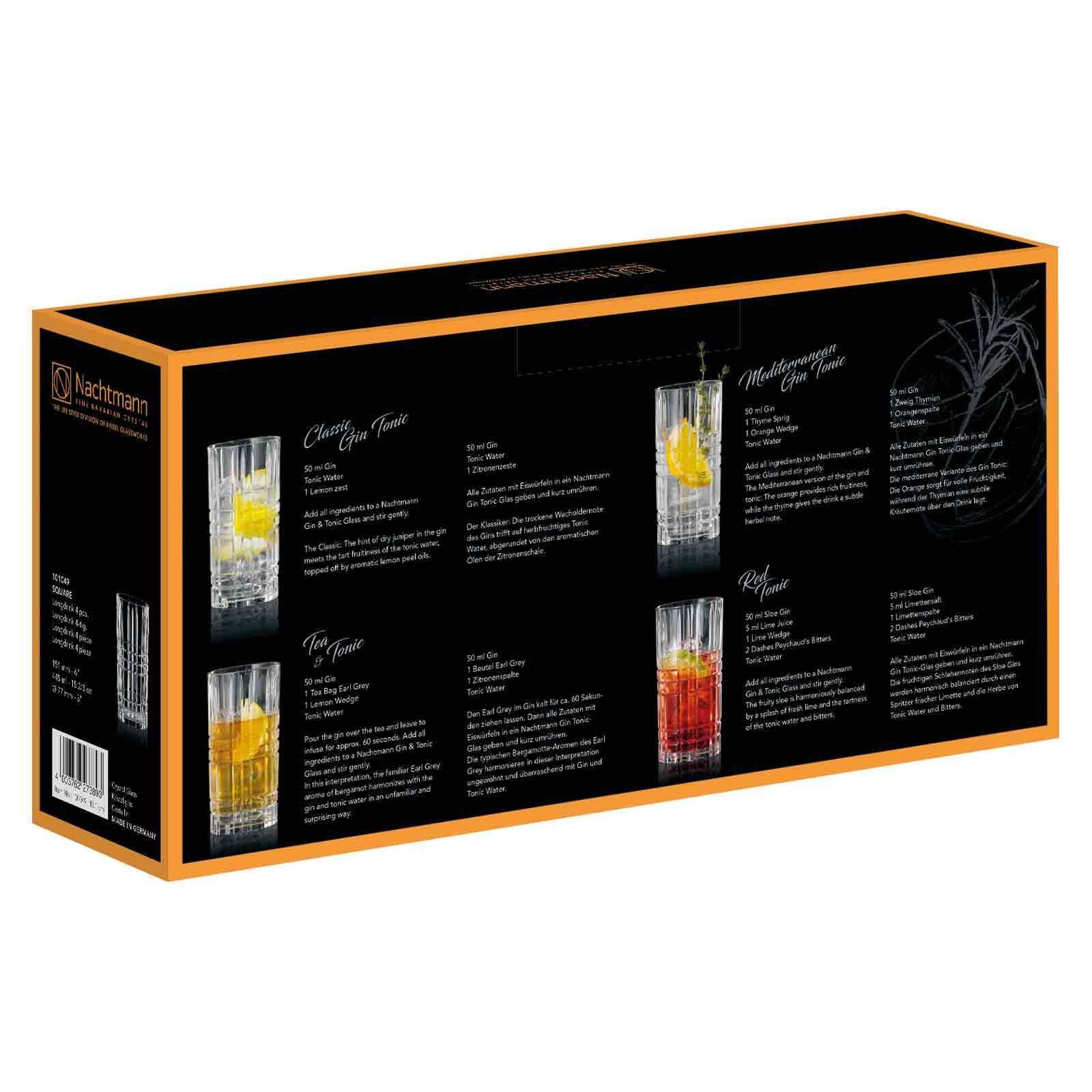 Nachtmann Longdrinkglas »Longdrinkgläser Square 445 ml 4er Set transparent«