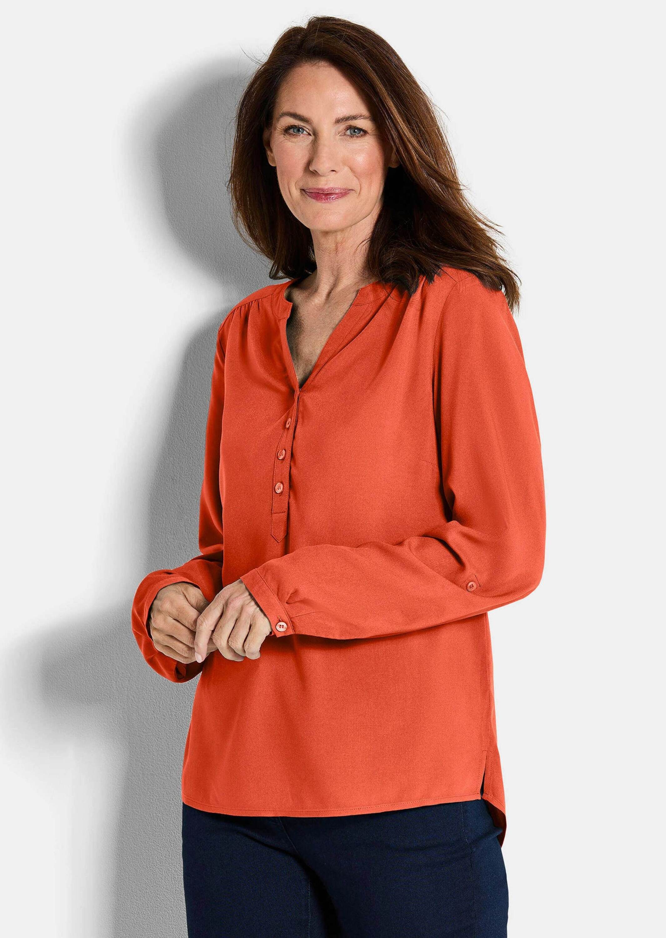 Thumbnail - GOLDNER Schlupfbluse "Elegante Viskosebluse mit V-Ausschnitt" Knopfleiste