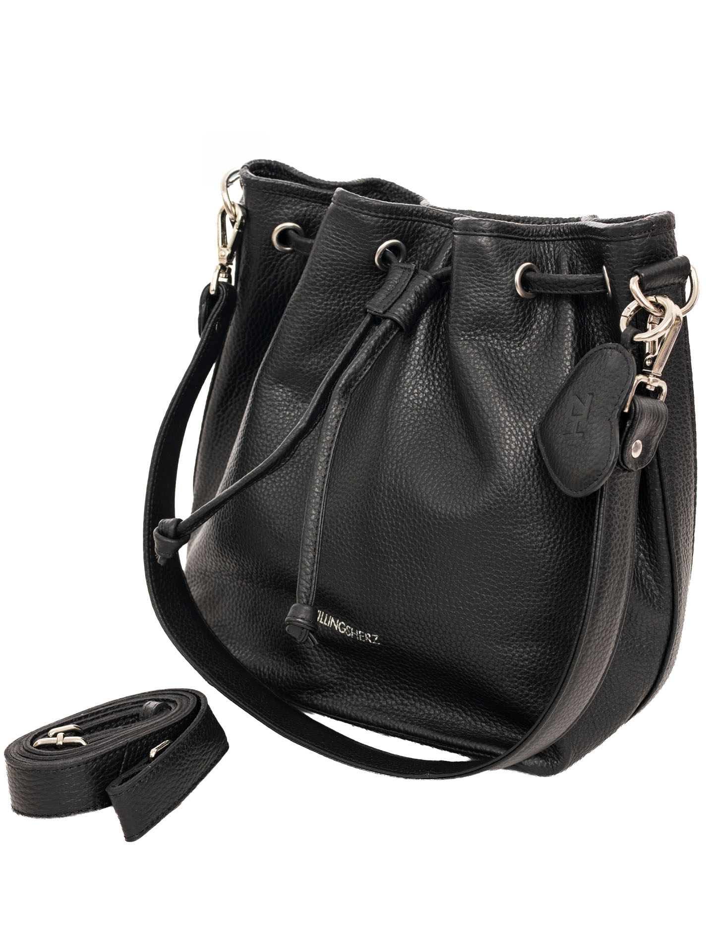 Zwillingsherz Beuteltasche ""Drawstring Bag"" Beuteldesign, Kordelzug-Verschluss, softes Leder, Herz-Anhänger